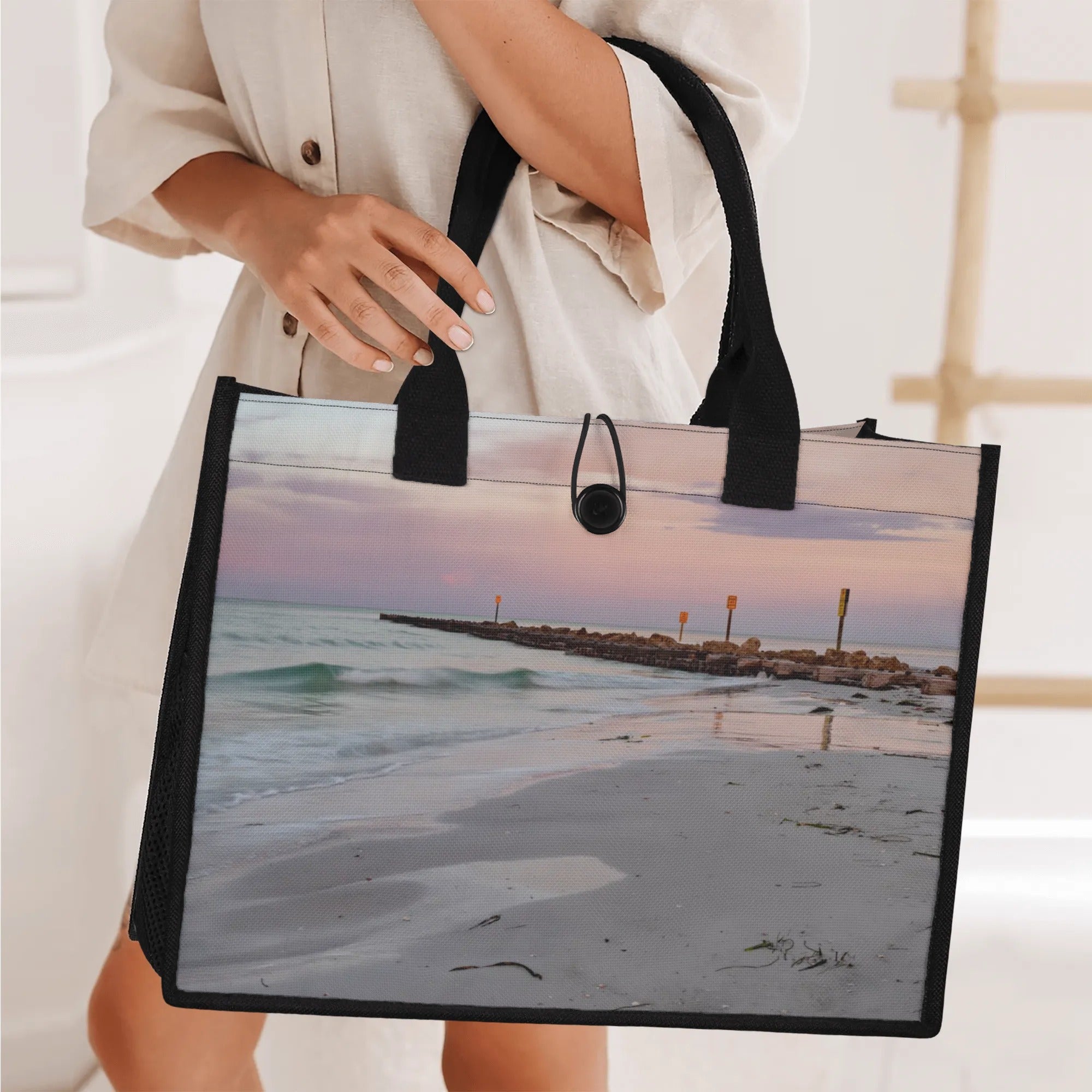 Custom Beach Life Vistas Beautiful Morning 2 Premium All - Over Print Canvas Tote Bag - POPvault