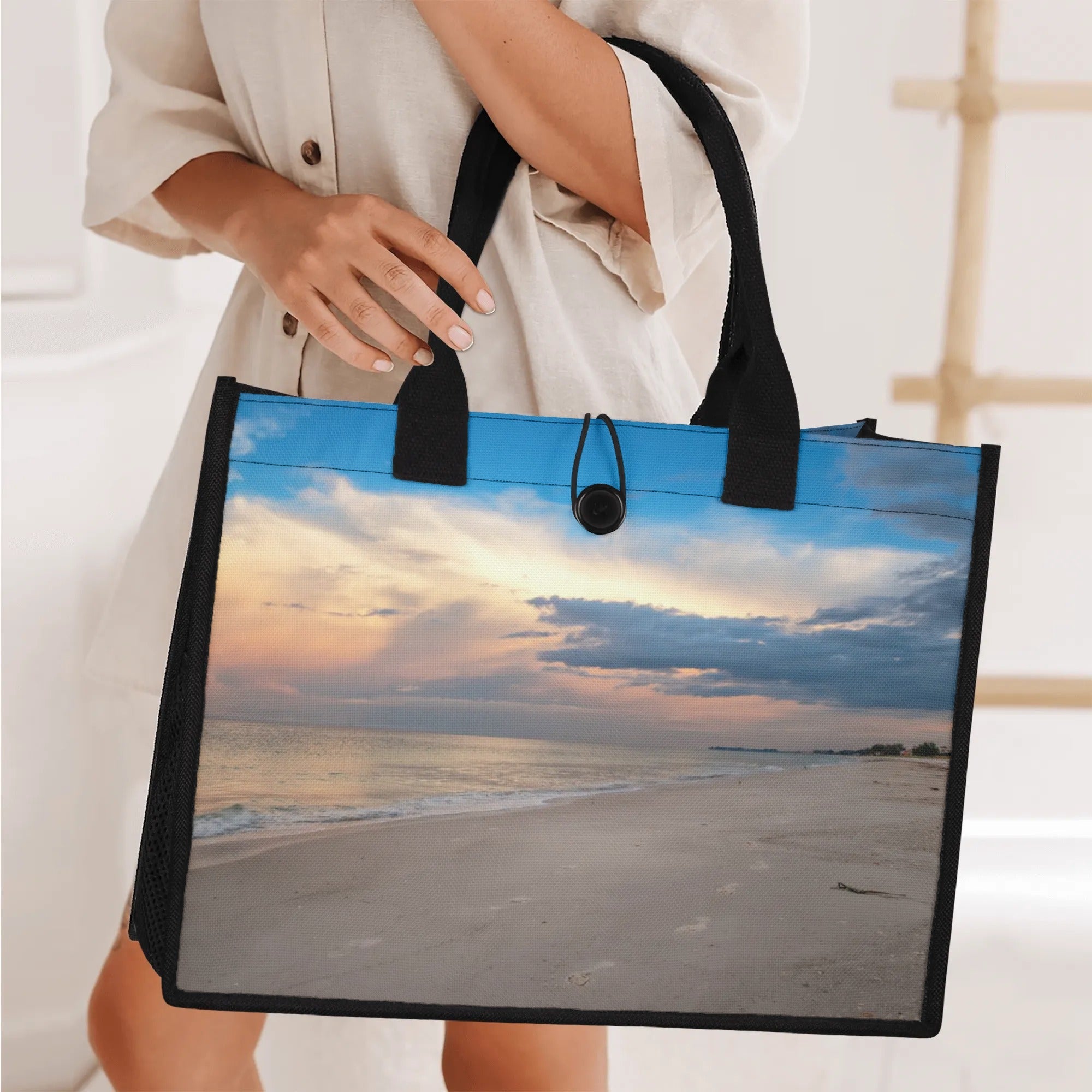 Custom Beach Life Vistas Beautiful Morning Premium All - Over Print Canvas Tote Bag - POPvault