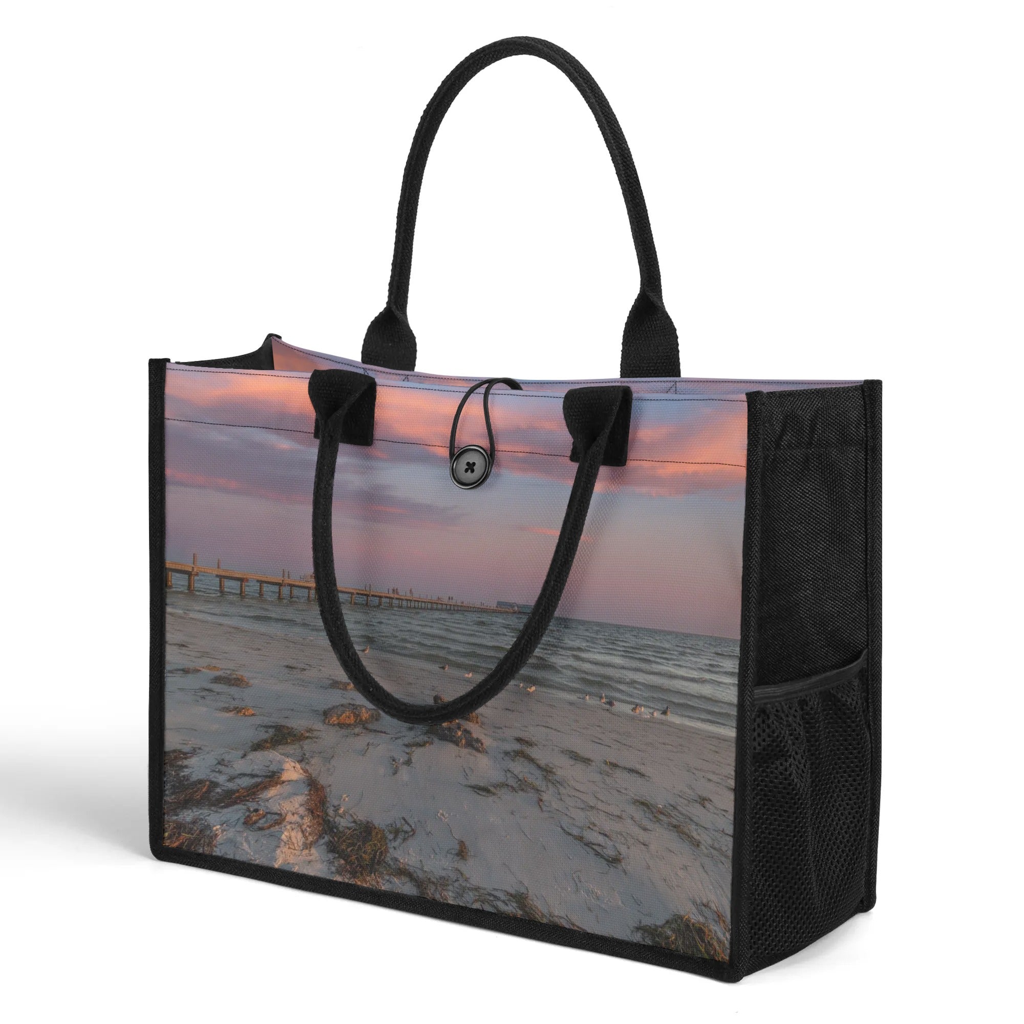 Custom Beach Life Vistas Beautiful Morning Sky Premium All - Over Print Canvas Tote Bag - POPvault