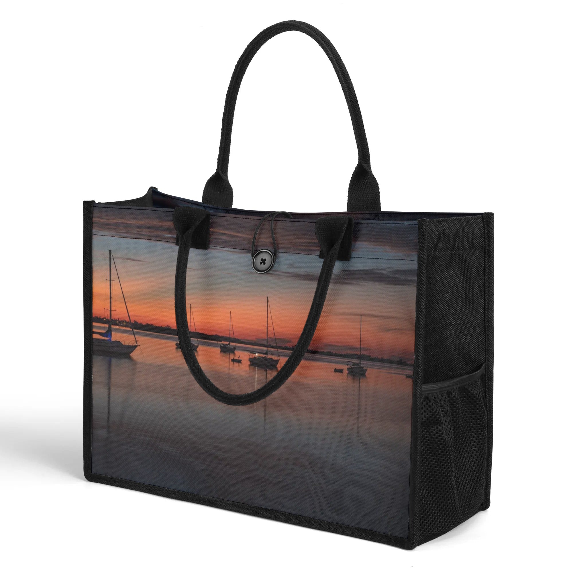 Custom Beach Life Vistas Big Red Sunrise Premium All - Over Print Canvas Tote Bag - POPvault