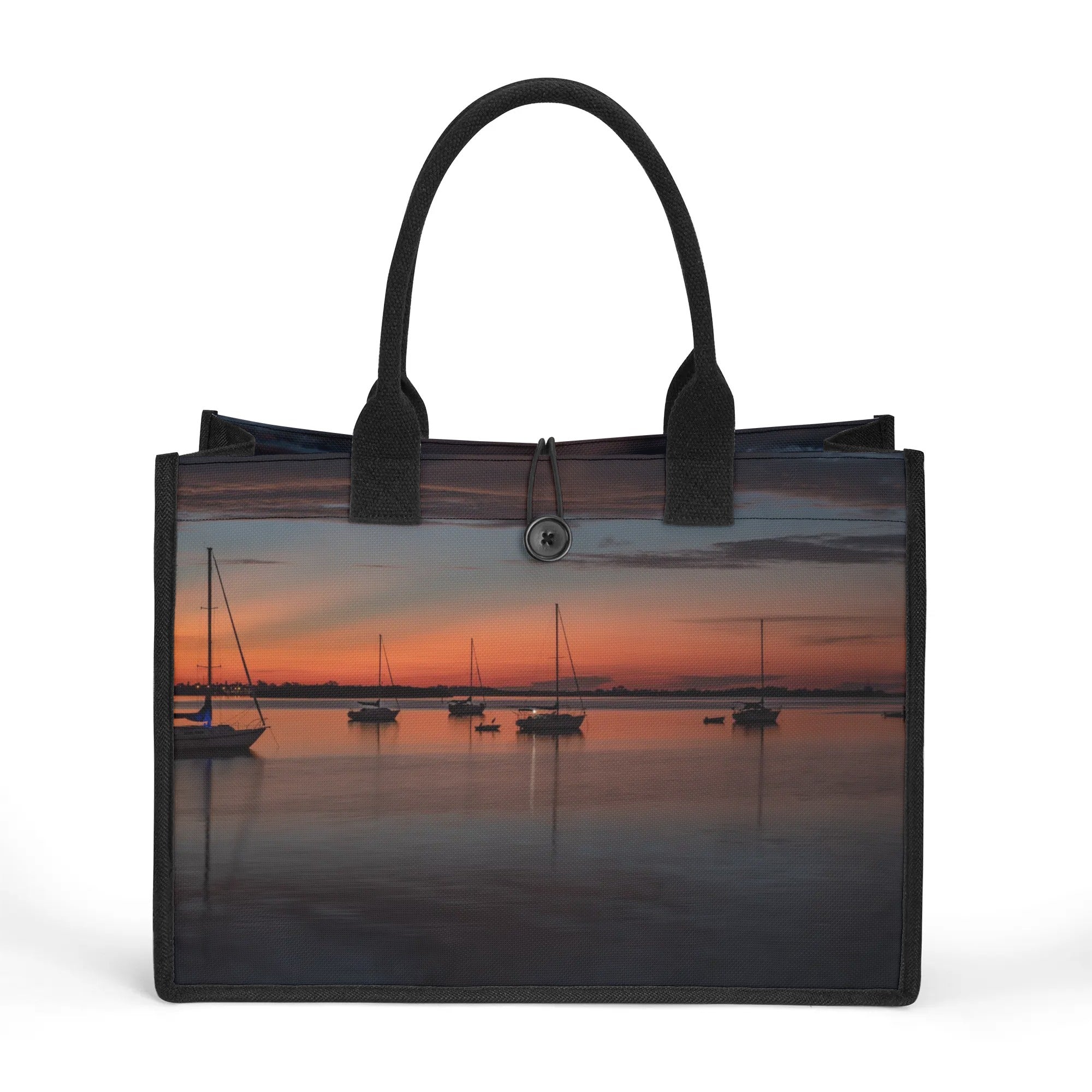 Custom Beach Life Vistas Big Red Sunrise Premium All - Over Print Canvas Tote Bag - POPvault