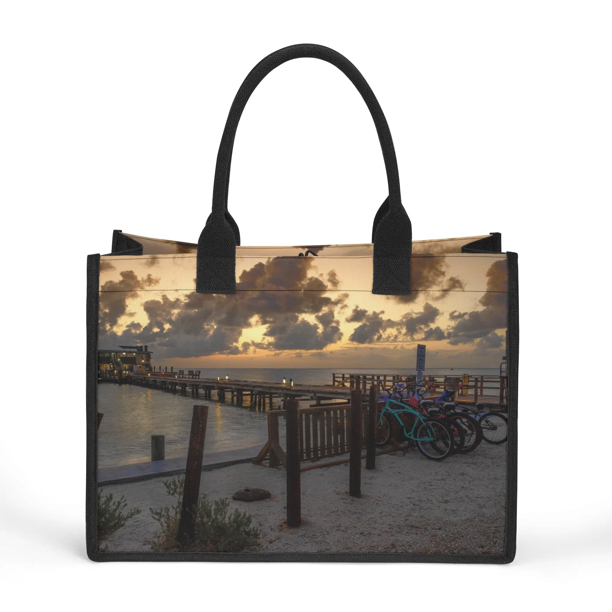 Custom Beach Life Vistas Bike Sunrise Premium All - Over Print Canvas Tote Bag - POPvault