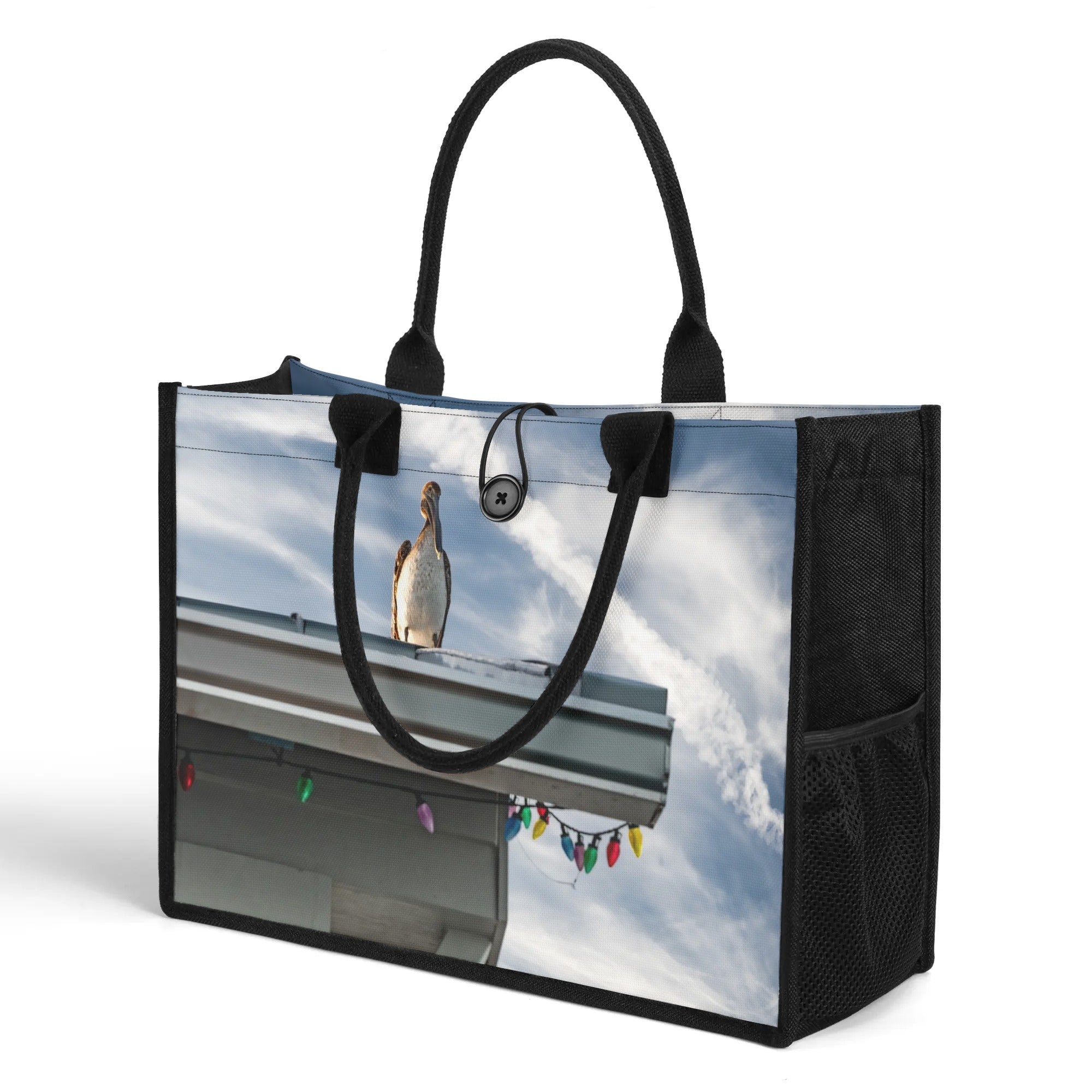 Custom Beach Life Vistas Bird On Guard Premium All - Over Print Canvas Tote Bag - POPvault