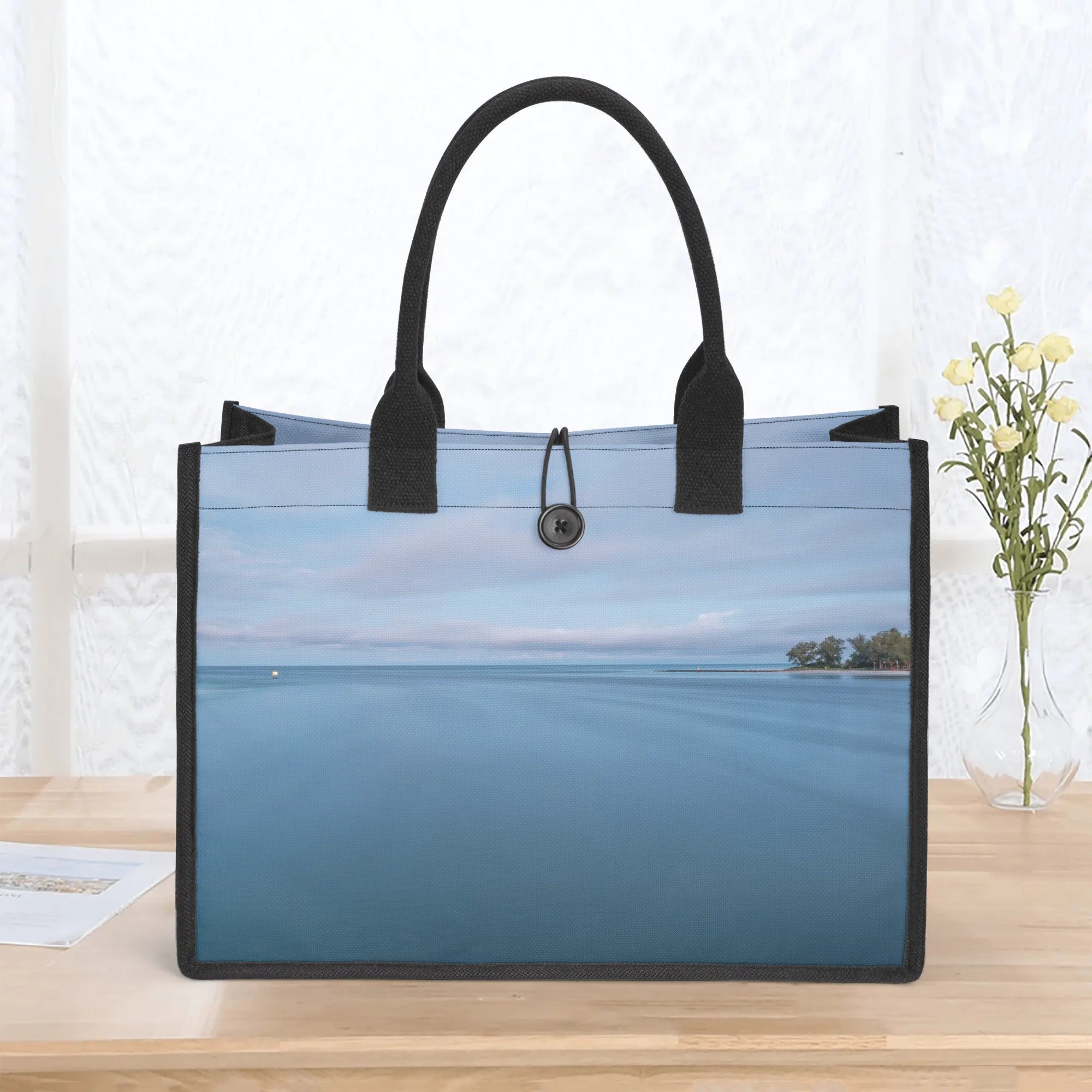 Custom Beach Life Vistas Blue Horizon Premium All - Over Print Canvas Tote Bag - POPvault