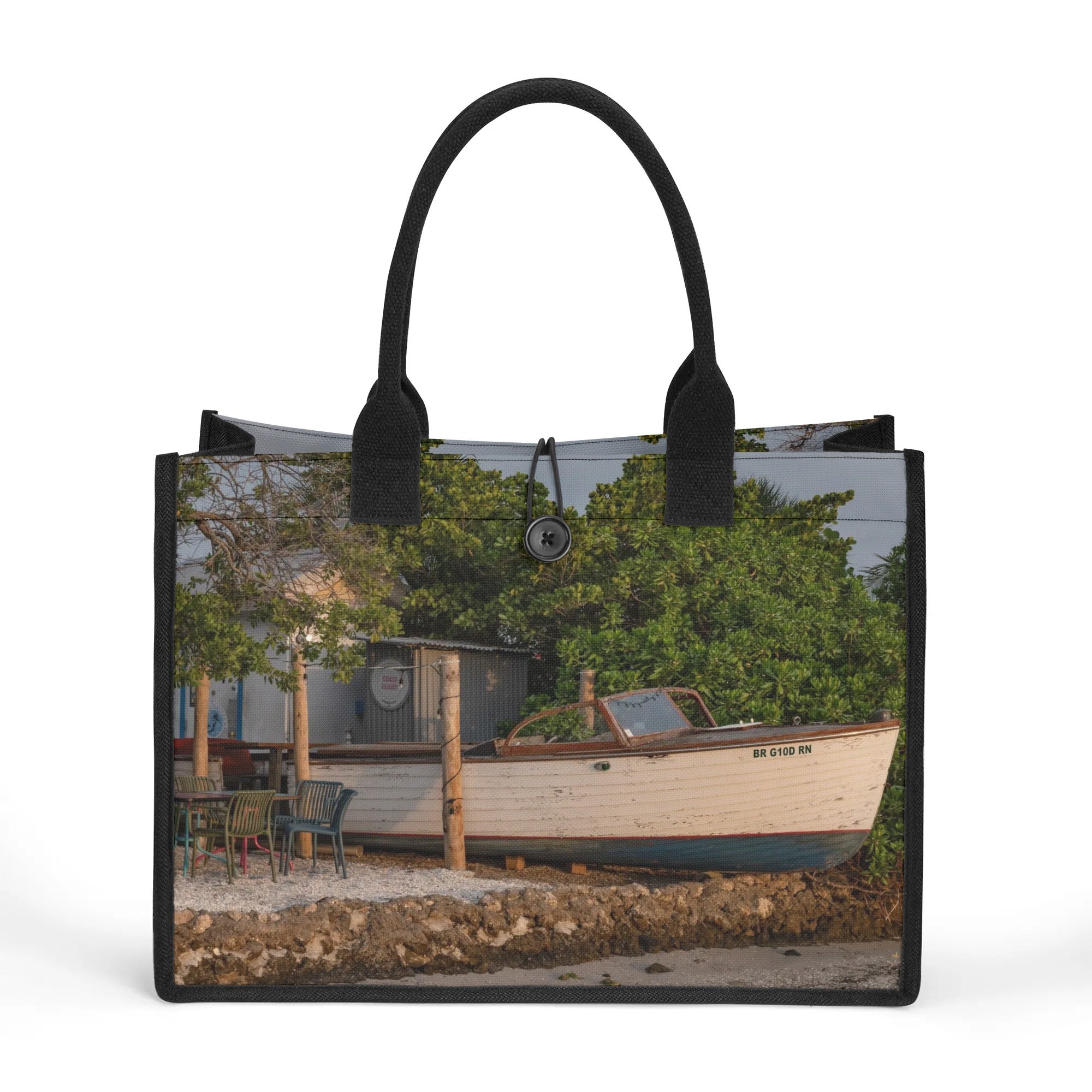 Custom Beach Life Vistas Boat Bar Premium All - Over Print Canvas Tote Bag - POPvault