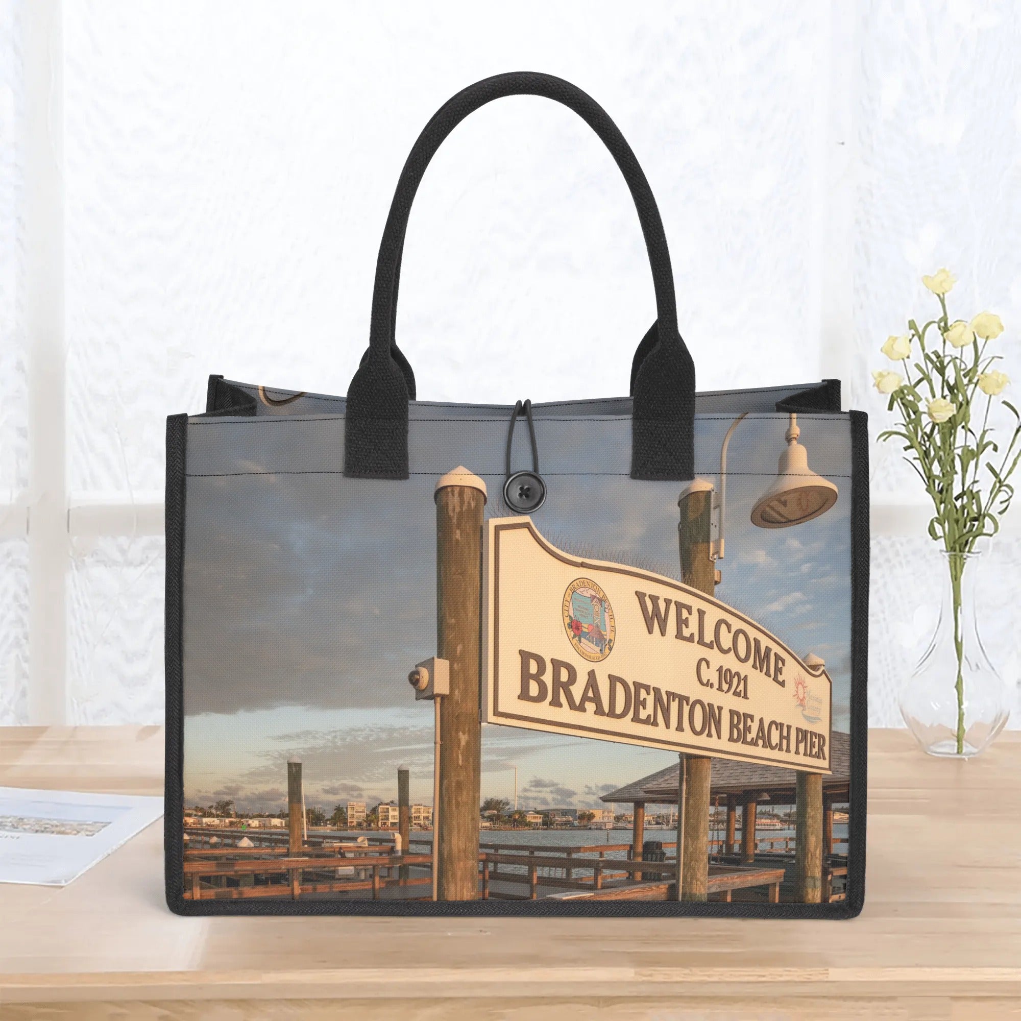 Custom Beach Life Vistas Bradenton Beach Premium All - Over Print Canvas Tote Bag - POPvault