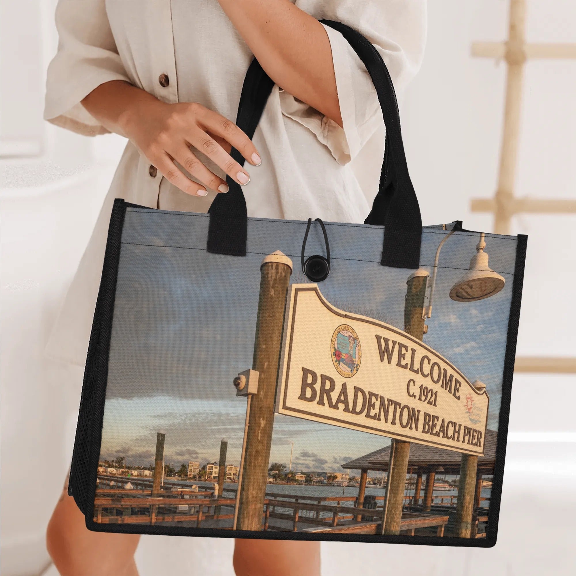 Custom Beach Life Vistas Bradenton Beach Premium All - Over Print Canvas Tote Bag - POPvault