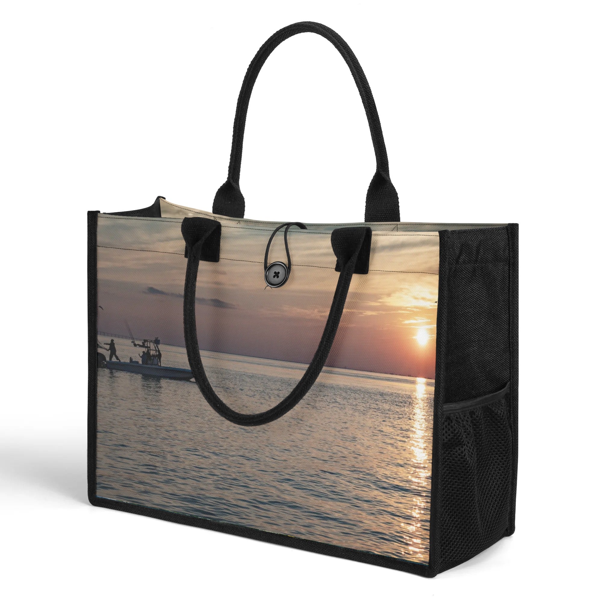 Custom Beach Life Vistas Casting Nets Premium All - Over Print Canvas Tote Bag - POPvault