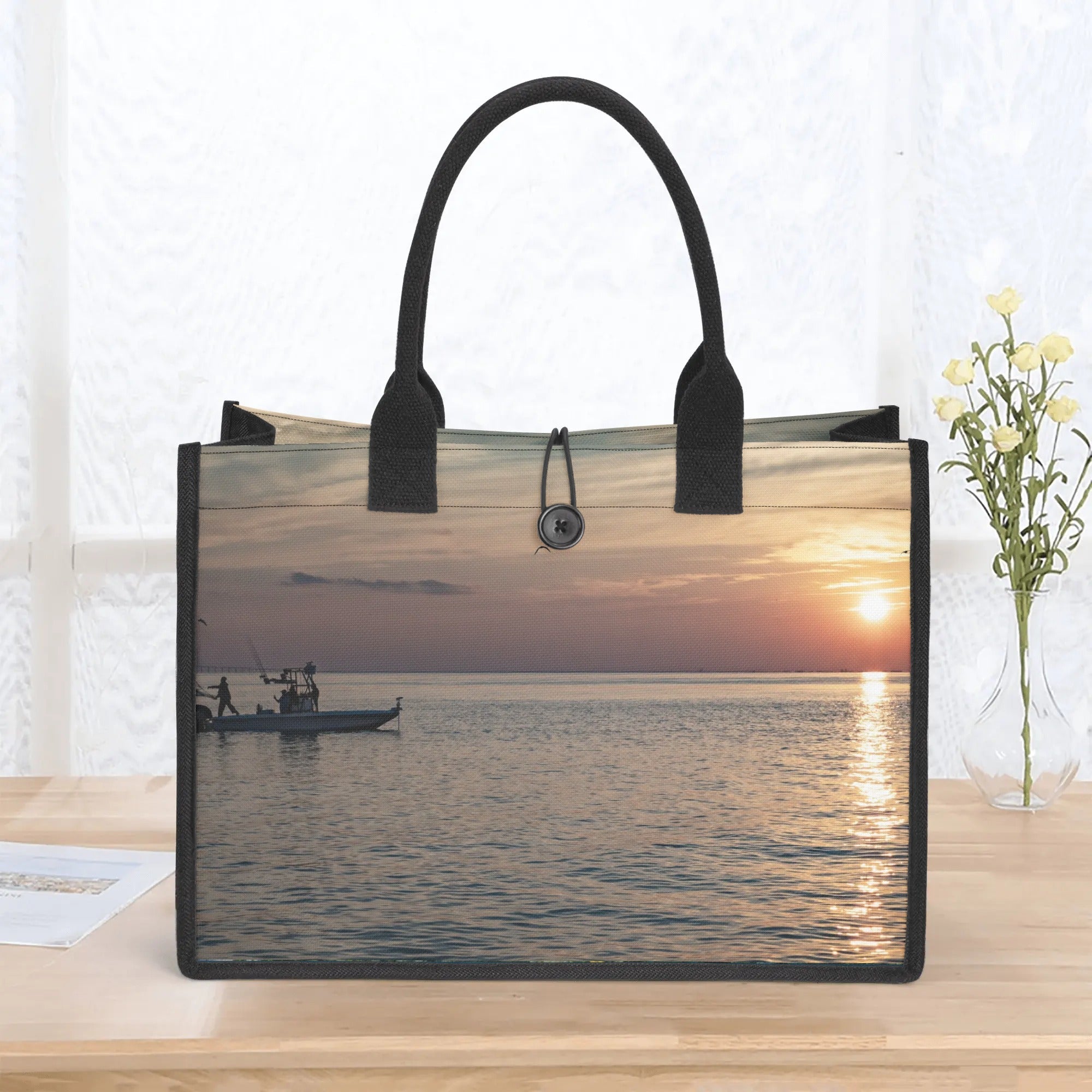 Custom Beach Life Vistas Casting Nets Premium All - Over Print Canvas Tote Bag - POPvault