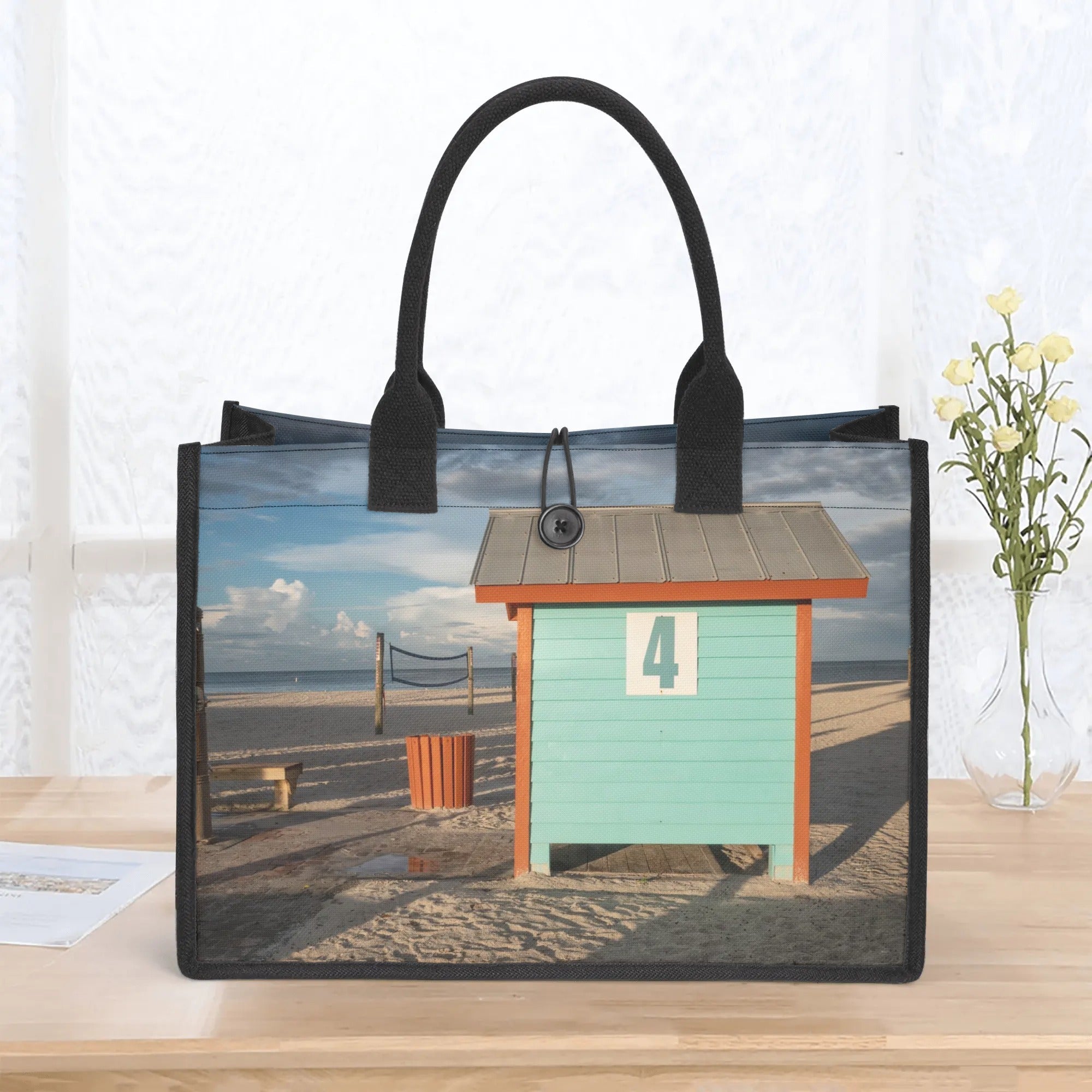 Custom Beach Life Vistas Changing Station Premium All - Over Print Canvas Tote Bag - POPvault