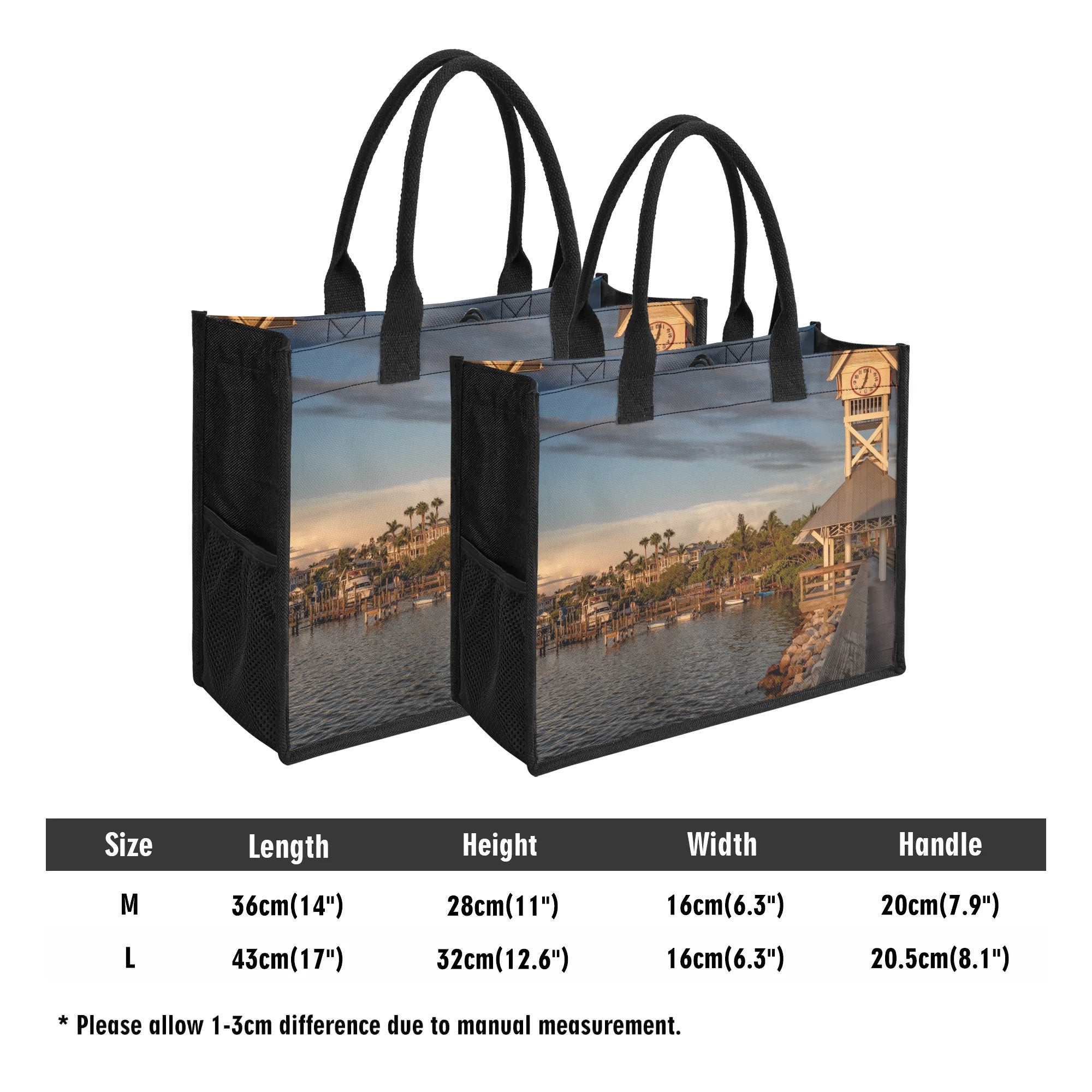 Custom Beach Life Vistas Clock Tower Premium All - Over Print Canvas Tote Bag - POPvault