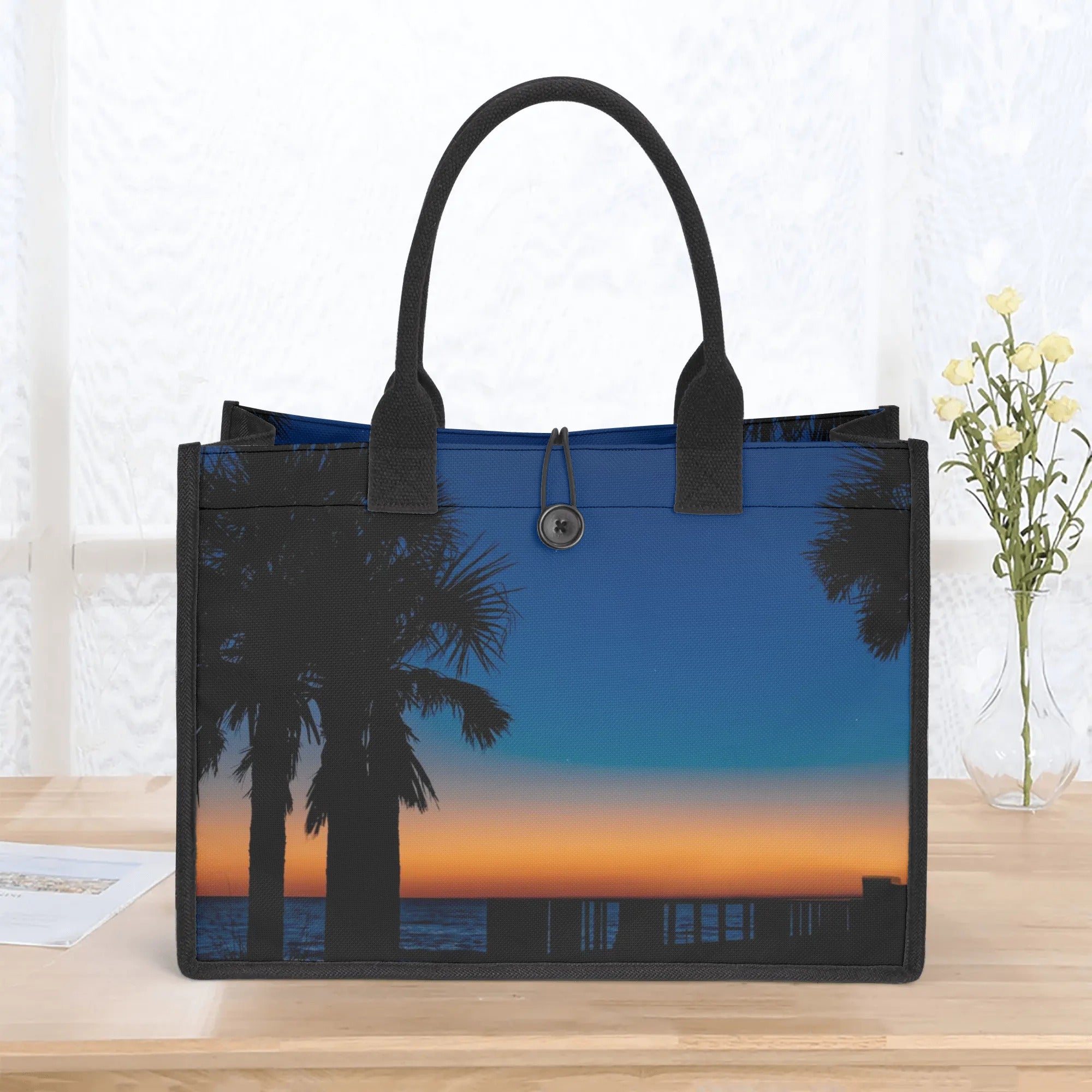 Custom Beach Life Vistas Dark Blue Sky Premium All - Over Print Canvas Tote Bag - POPvault