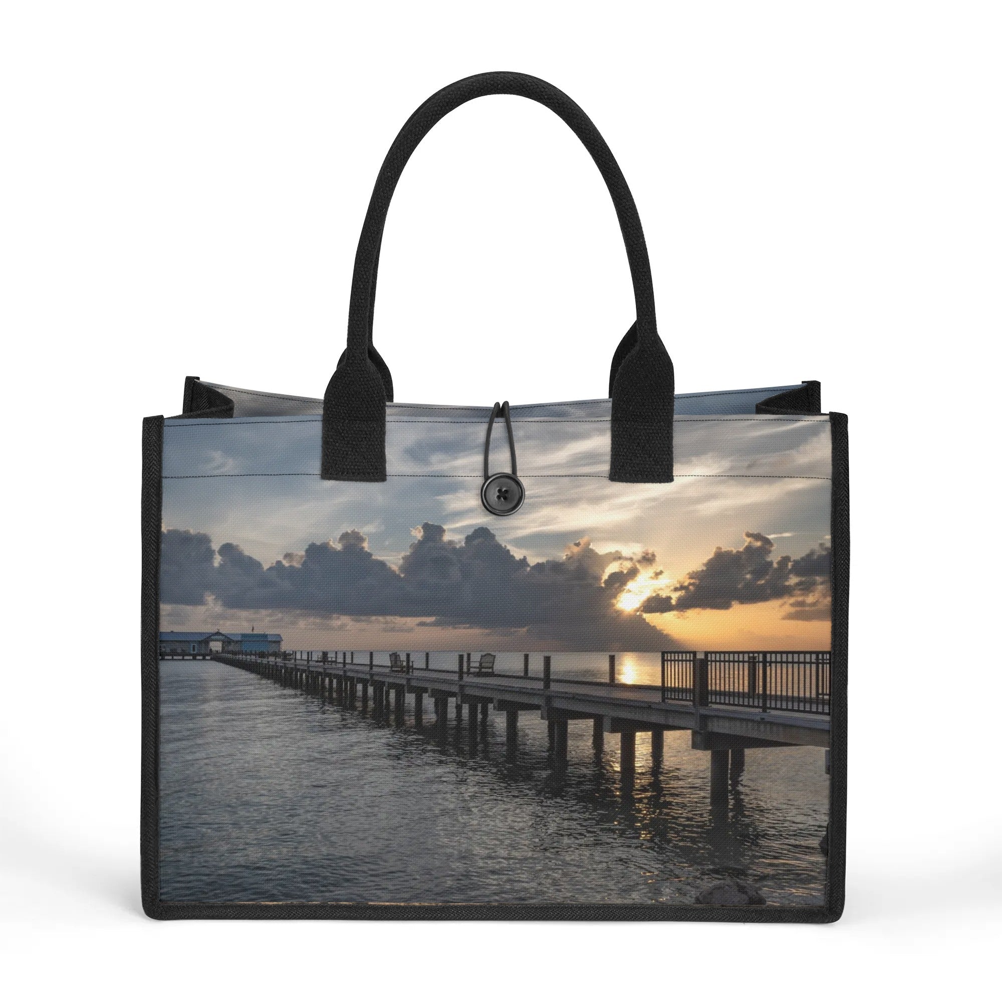 Custom Beach Life Vistas Early Beach Sun Premium All - Over Print Canvas Tote Bag - POPvault