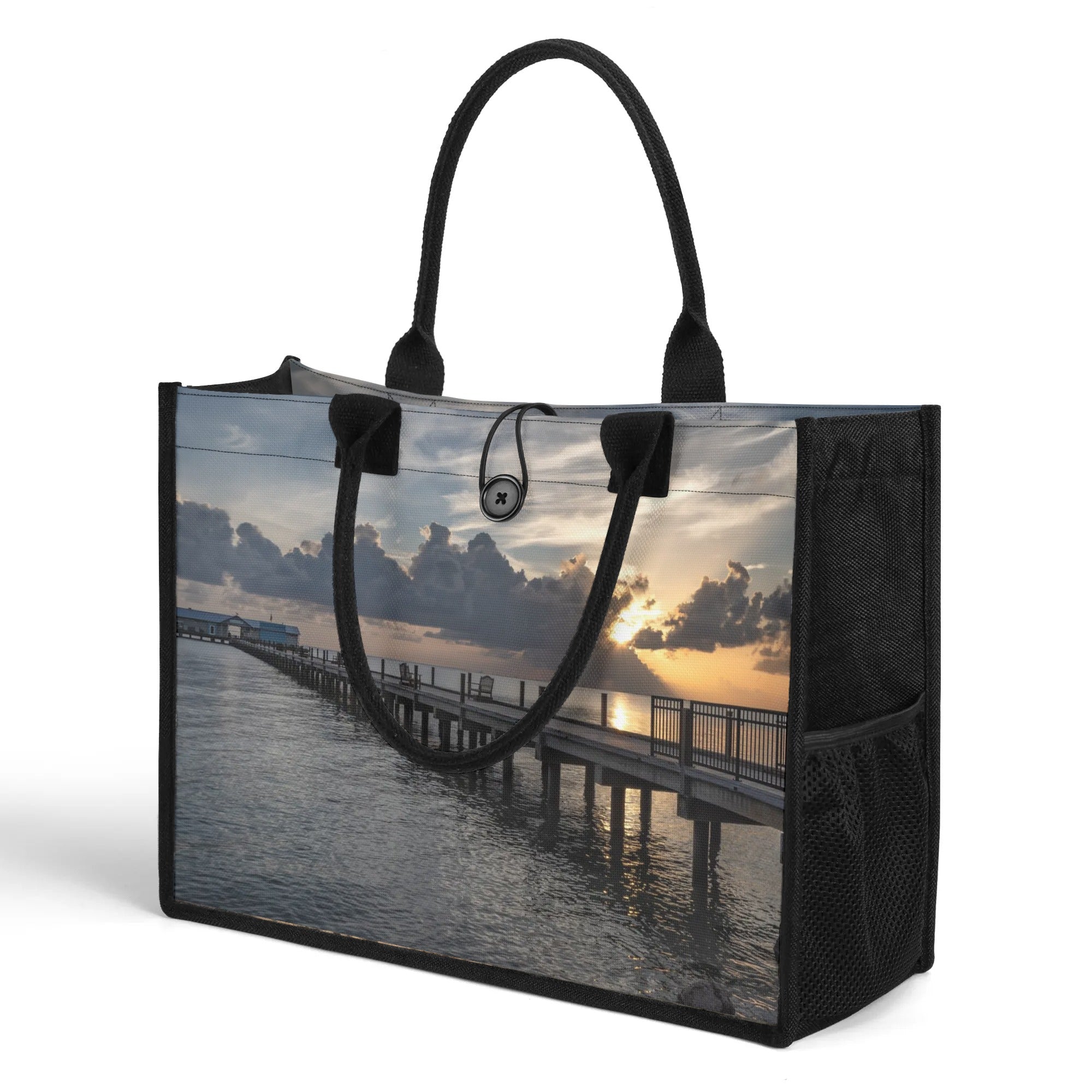 Custom Beach Life Vistas Early Beach Sun Premium All - Over Print Canvas Tote Bag - POPvault