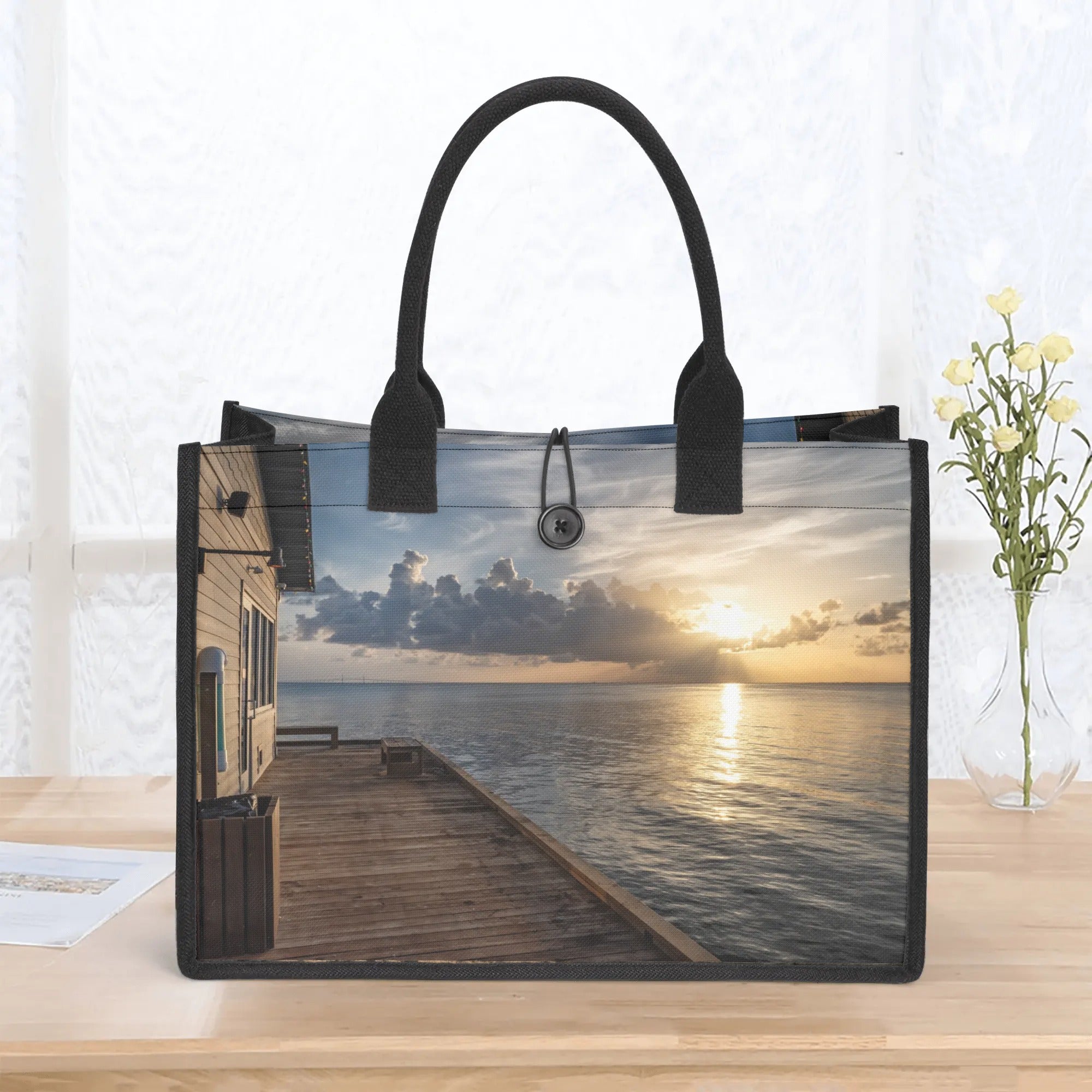 Custom Beach Life Vistas Early Sun Premium All - Over Print Canvas Tote Bag - POPvault