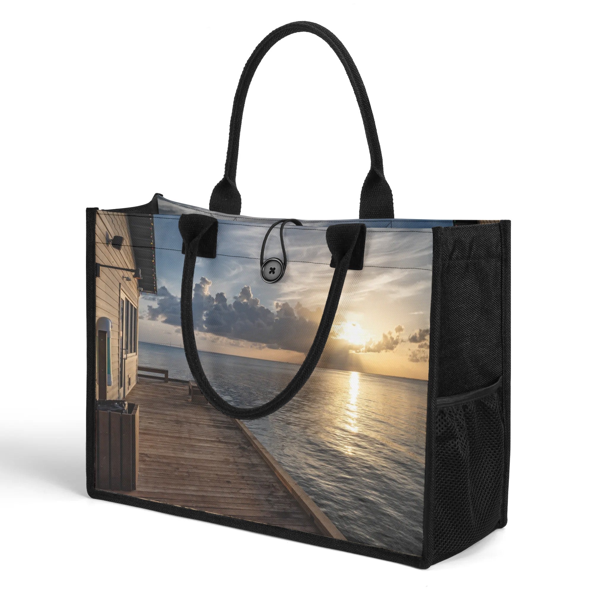 Custom Beach Life Vistas Early Sun Premium All - Over Print Canvas Tote Bag - POPvault