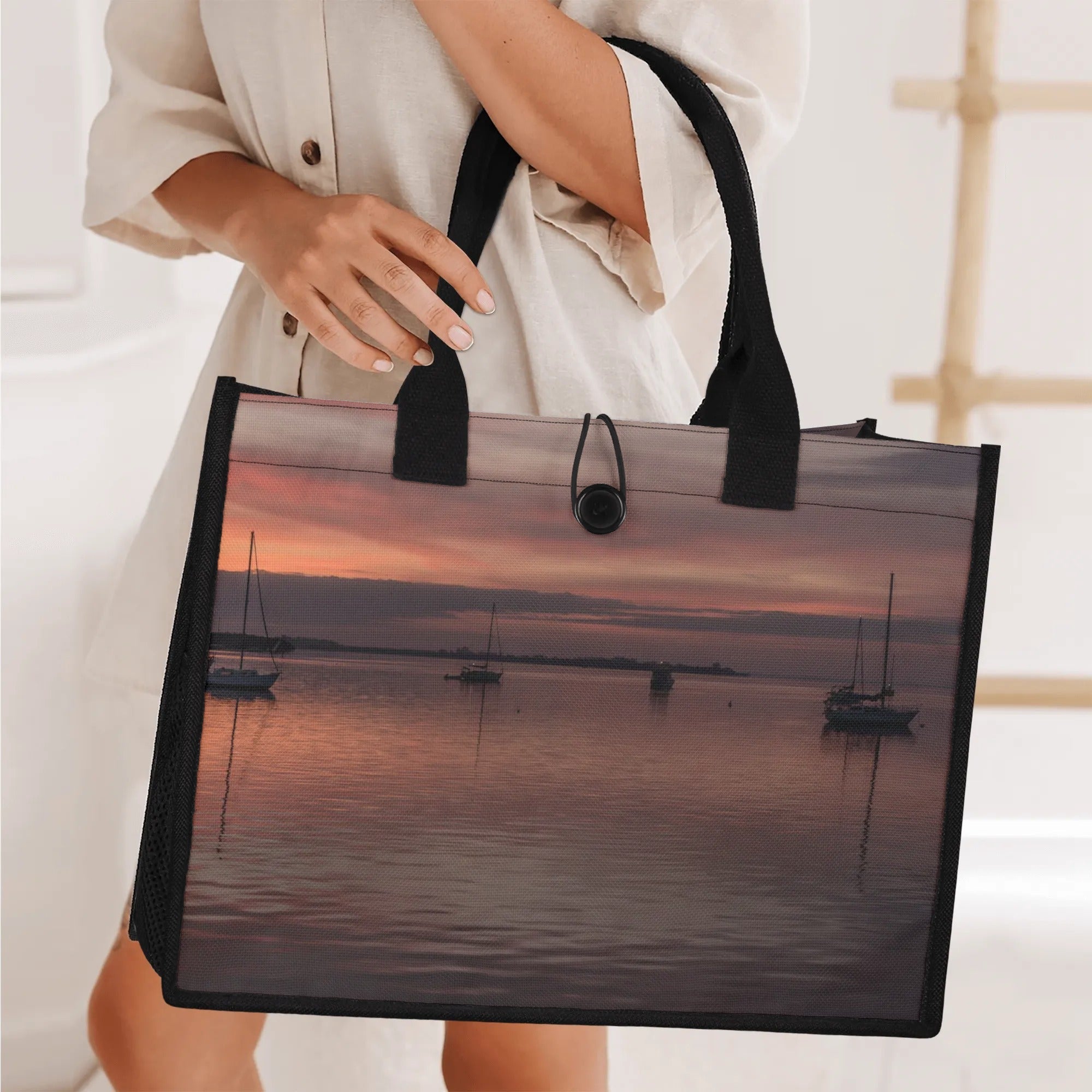 Custom Beach Life Vistas Florida Sunset Premium All - Over Print Canvas Tote Bag - POPvault