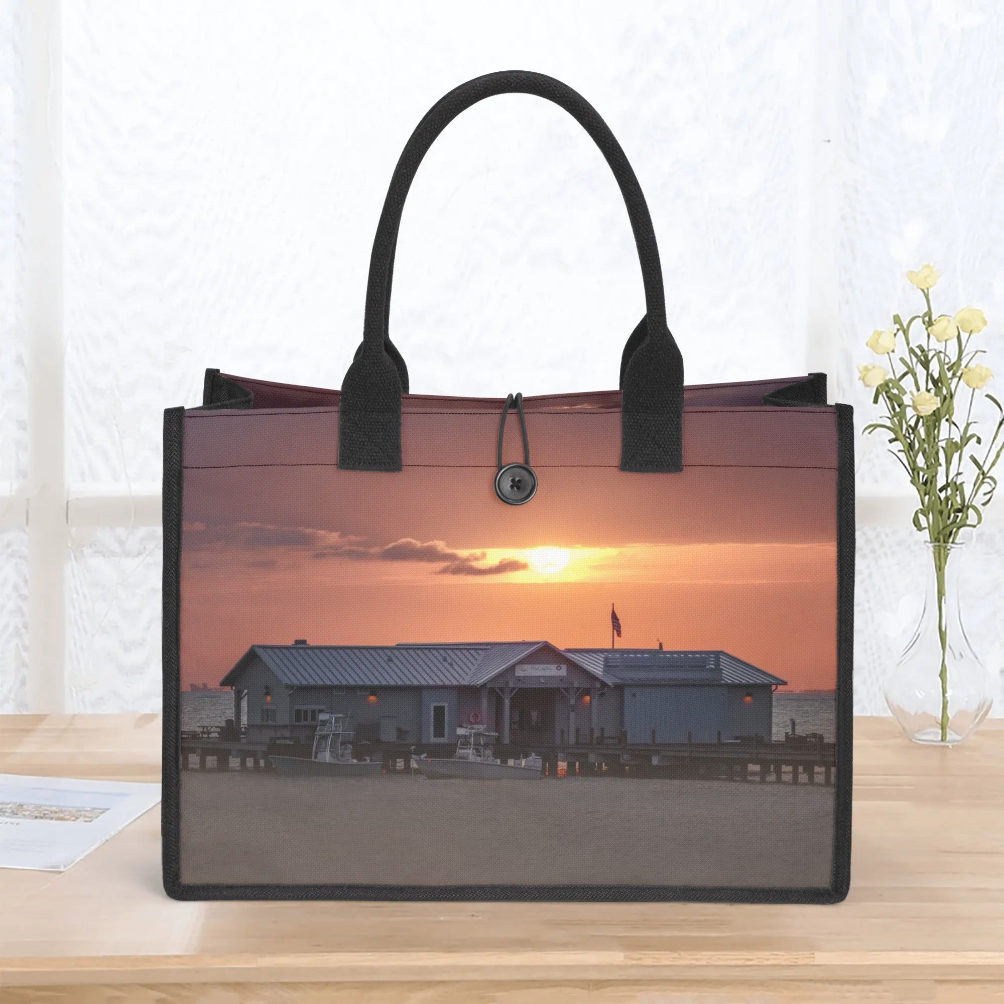 Custom Beach Life Vistas Glorious Sunset Premium All - Over Print Canvas Tote Bag - POPvault