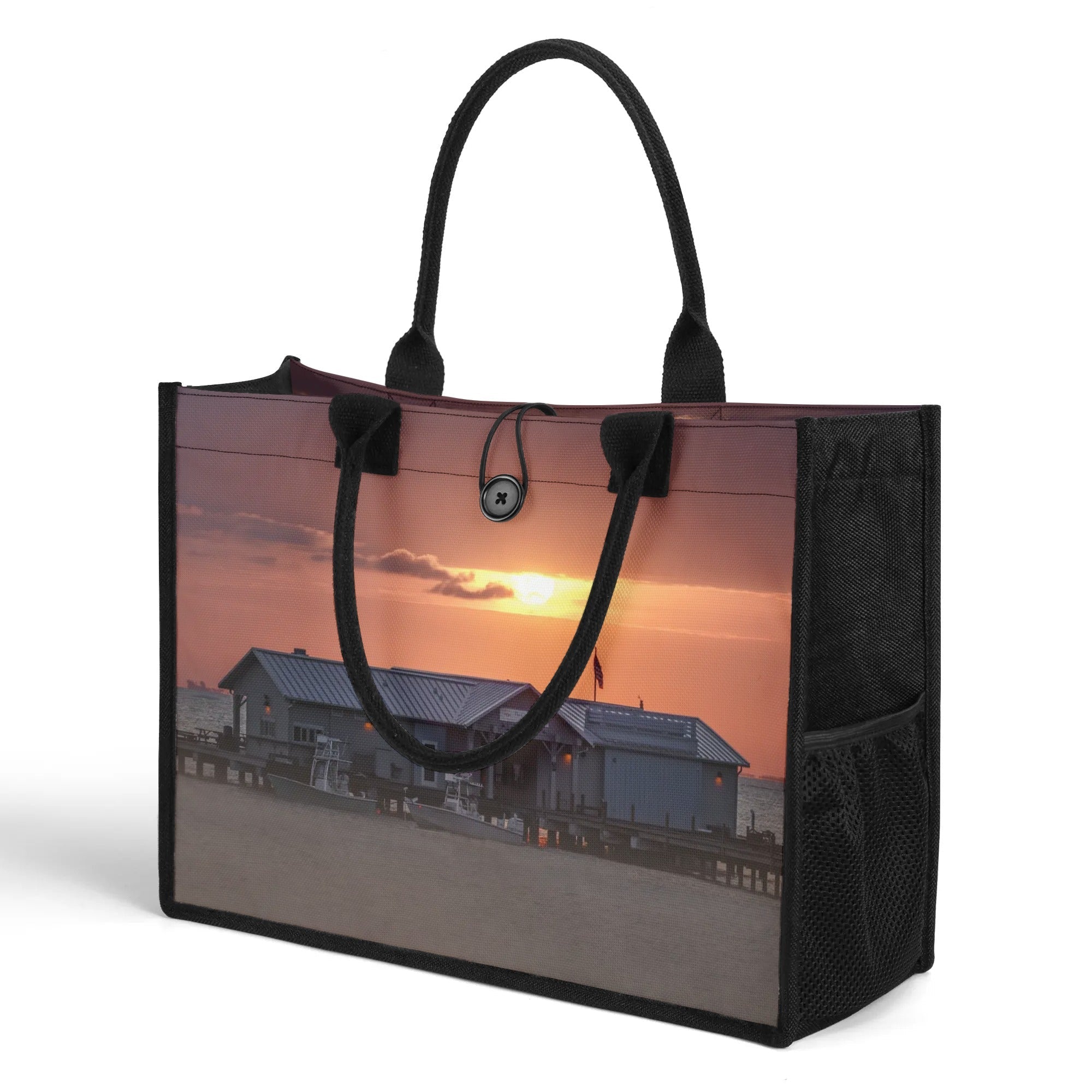 Custom Beach Life Vistas Glorious Sunset Premium All - Over Print Canvas Tote Bag - POPvault