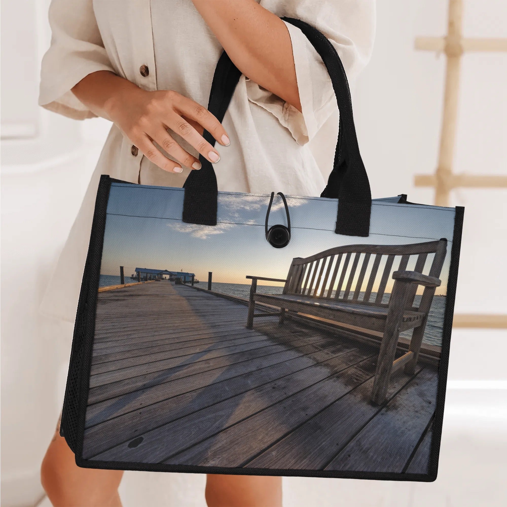 Custom Beach Life Beach Vistas Have a Seat Premium All-Over Print Canvas Tote Bag - POPvault - Bags - Beach - beach bag