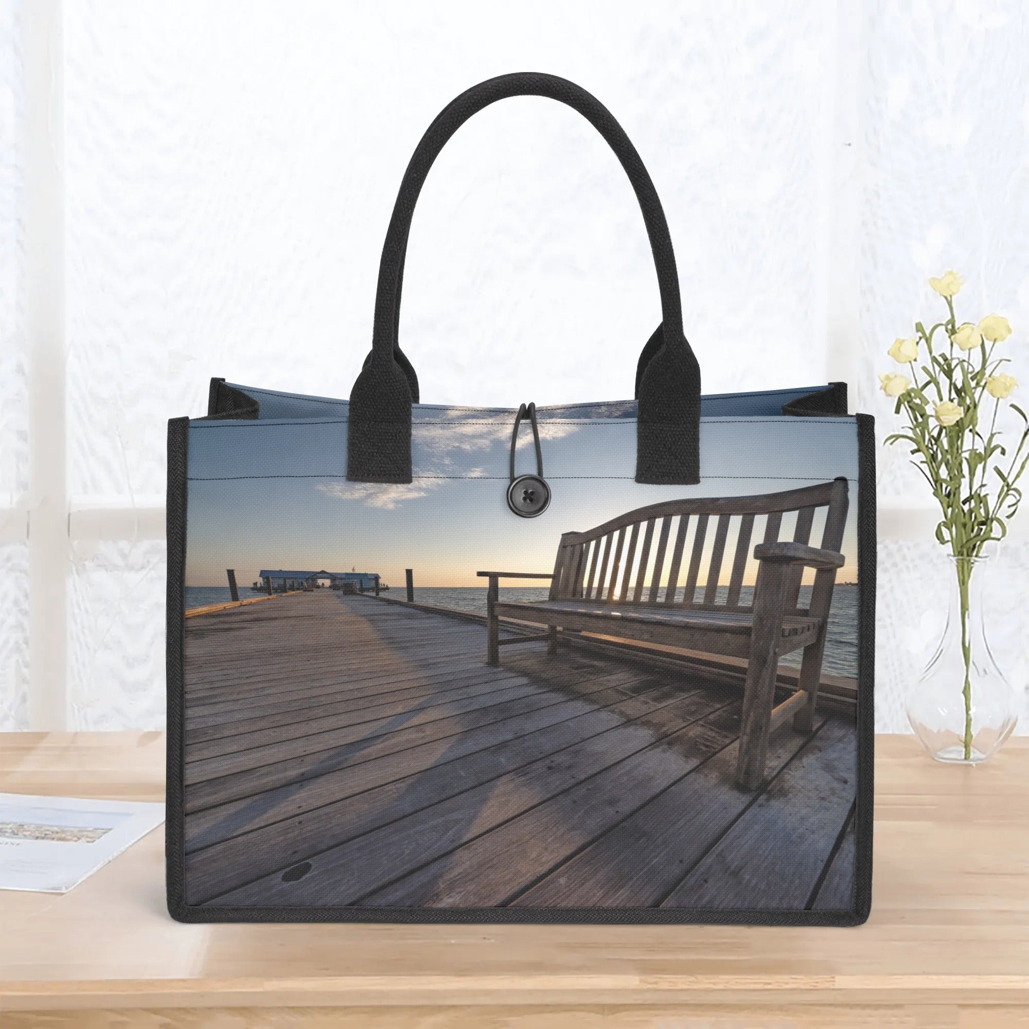 Custom Beach Life Vistas Have a Seat Premium All - Over Print Canvas Tote Bag - POPvault