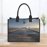 Custom Beach Life Beach Vistas Long Pier Premium All-Over Print Canvas Tote Bag - POPvault - Bags - Beach - beach bag