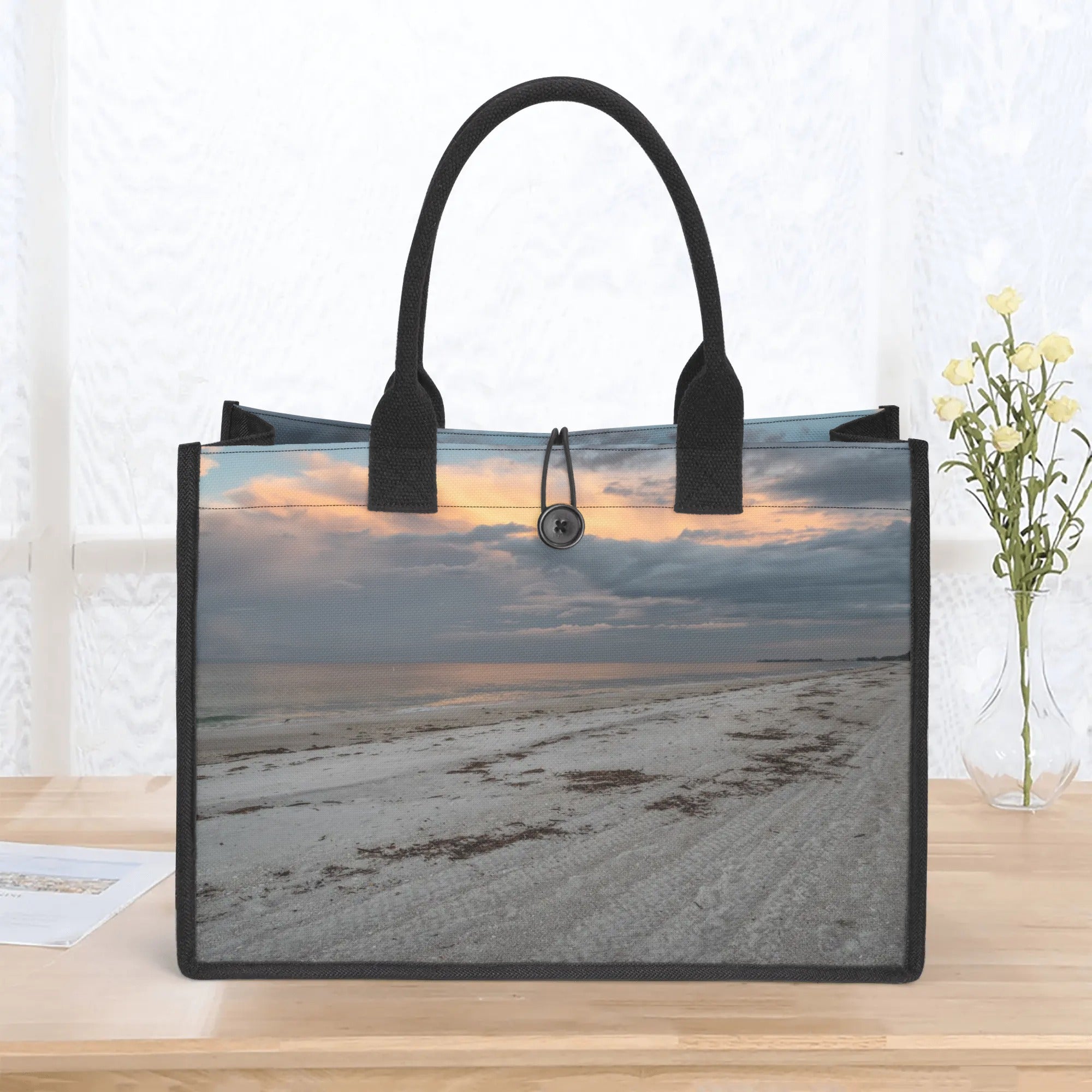 Custom Beach Life Vistas Orange Sky Premium All - Over Print Canvas Tote Bag - POPvault