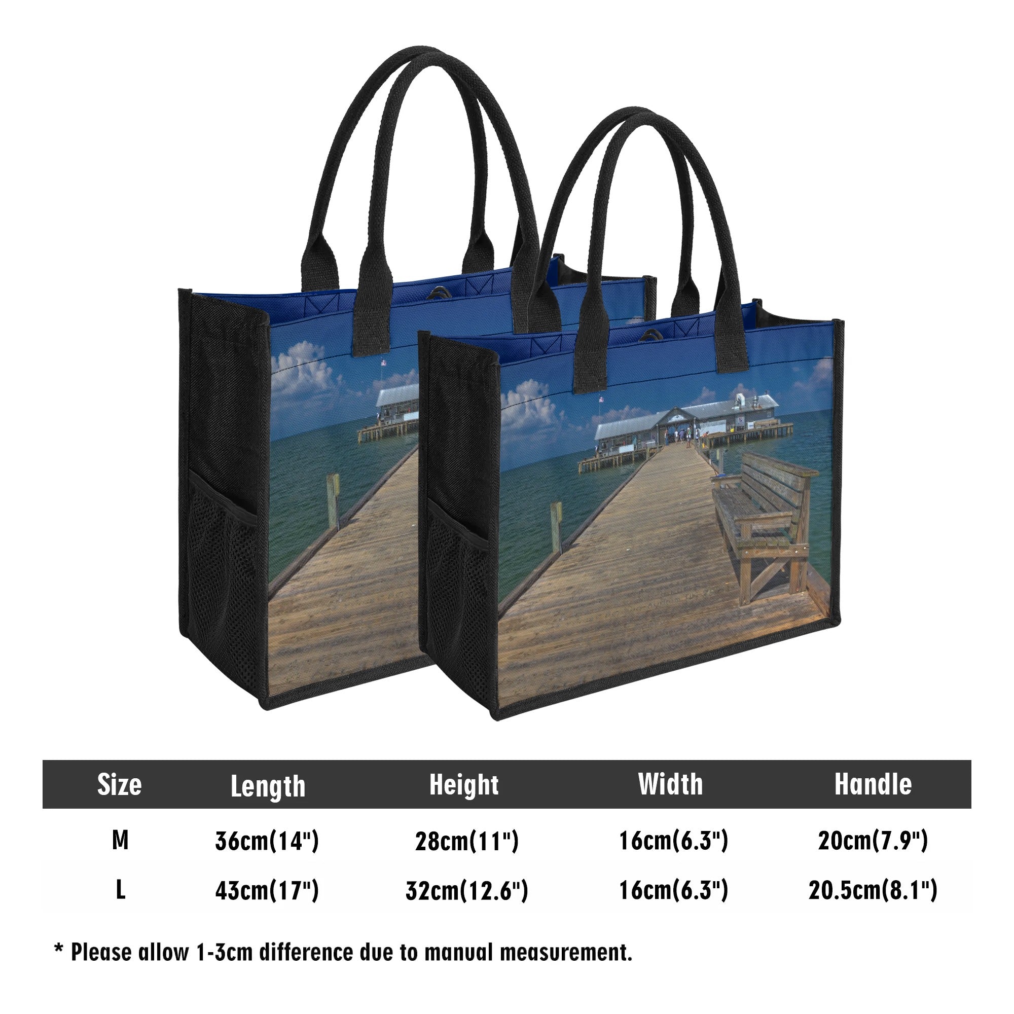 Custom Beach Life Beach Vistas Pier Bench Premium All-Over Print Canvas Tote Bag - POPvault - Bags - Beach - beach bag