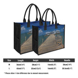 Custom Beach Life Beach Vistas Pier Bench Premium All-Over Print Canvas Tote Bag - POPvault - Bags - Beach - beach bag