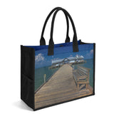 Custom Beach Life Beach Vistas Pier Bench Premium All-Over Print Canvas Tote Bag - POPvault - Bags - Beach - beach bag