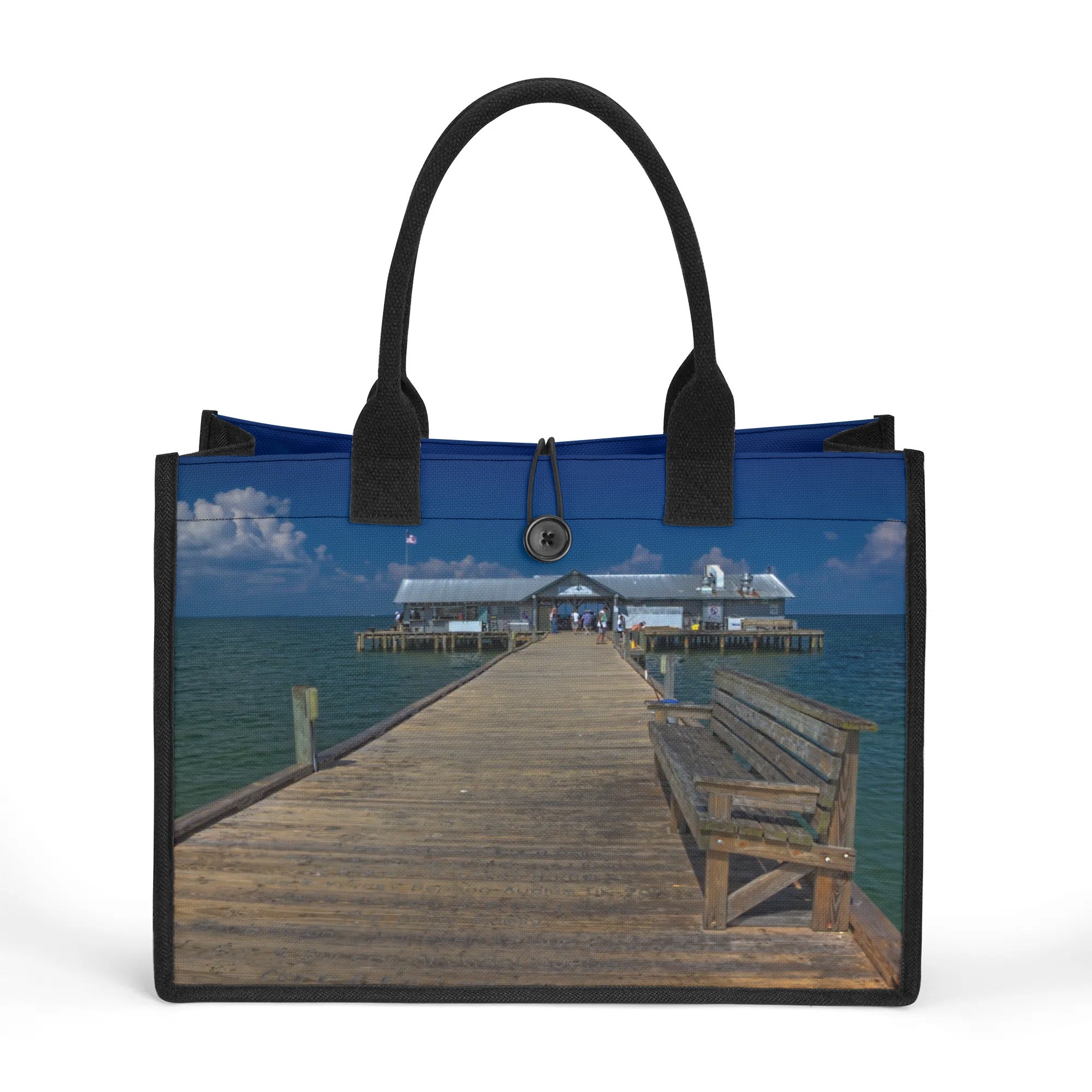 Custom Beach Life Vistas Pier Bench Premium All - Over Print Canvas Tote Bag - POPvault