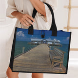 Custom Beach Life Vistas Pier Bench Premium All - Over Print Canvas Tote Bag - POPvault