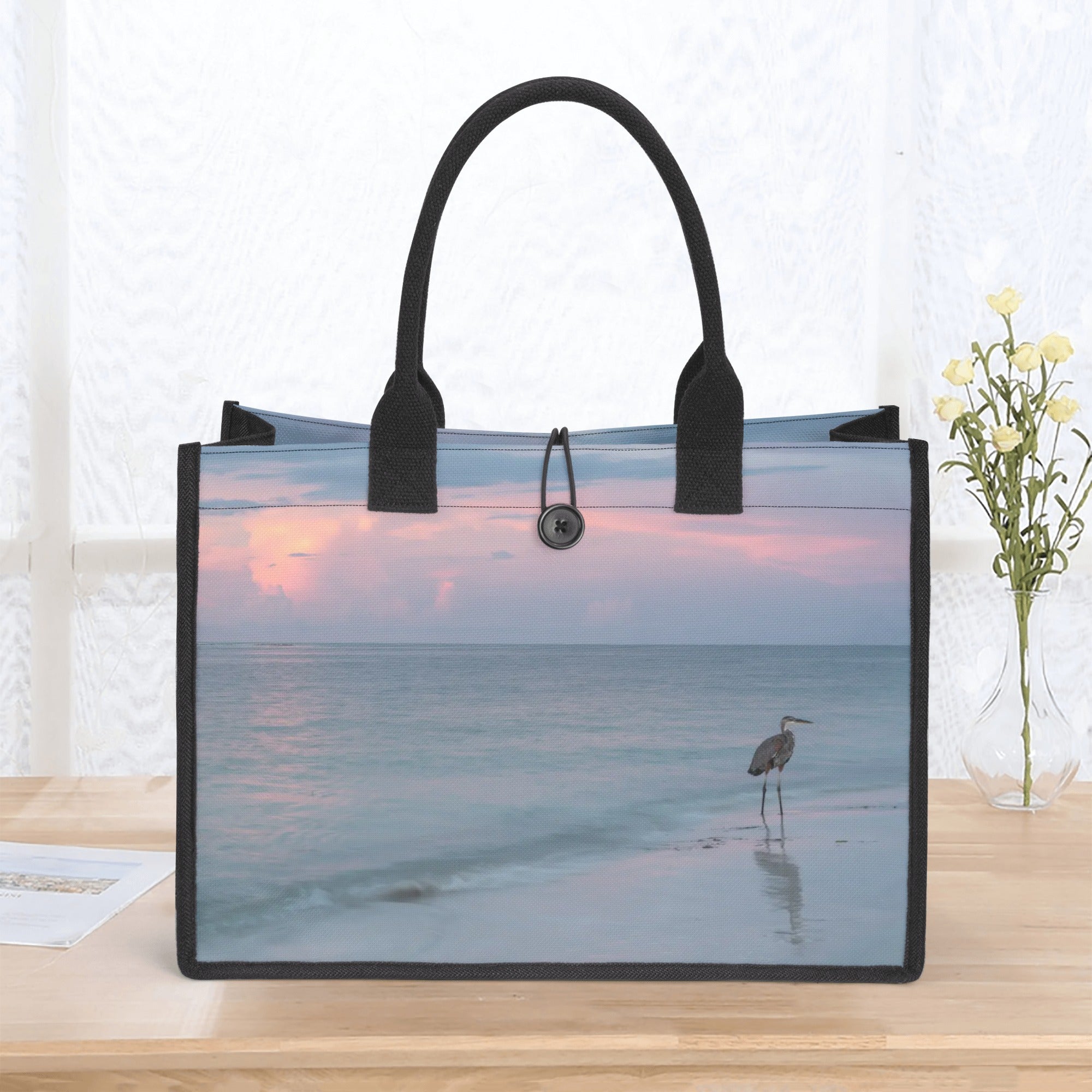 Custom Beach Life Vistas Pink Sky Premium All - Over Print Canvas Tote Bag - POPvault