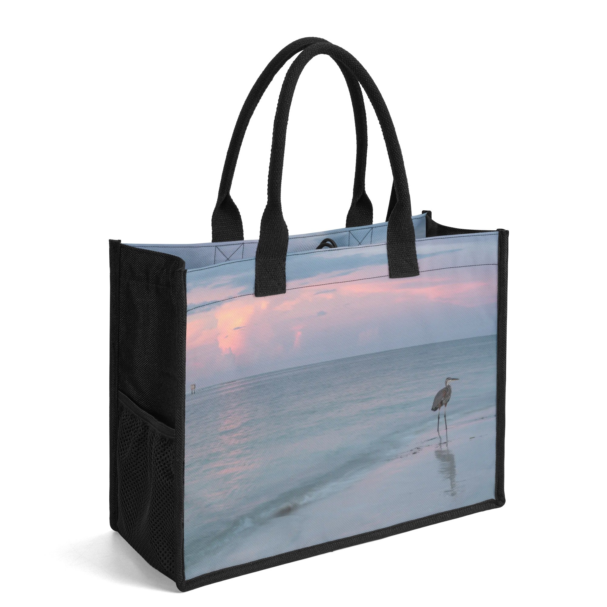 Custom Beach Life Vistas Pink Sky Premium All - Over Print Canvas Tote Bag - POPvault