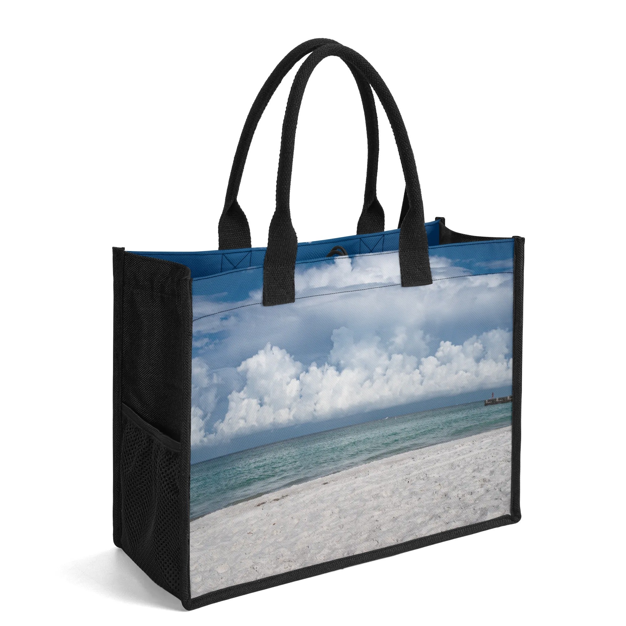 Custom Beach Life Vistas Puffy Clouds Premium All - Over Print Canvas Tote Bag - POPvault