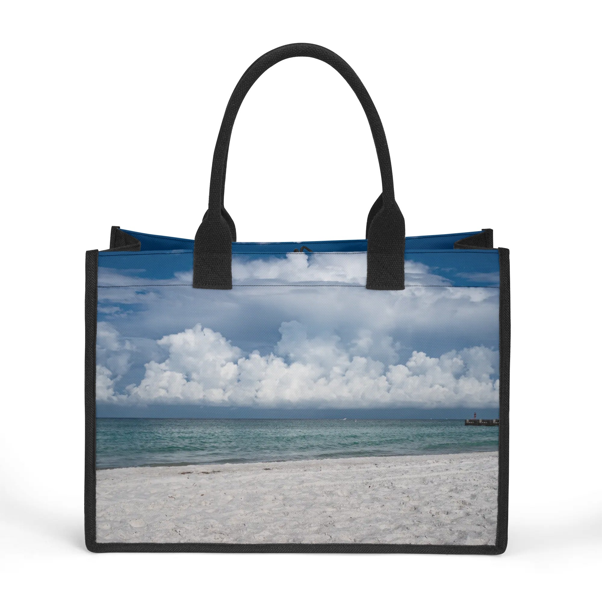 Custom Beach Life Vistas Puffy Clouds Premium All - Over Print Canvas Tote Bag - POPvault