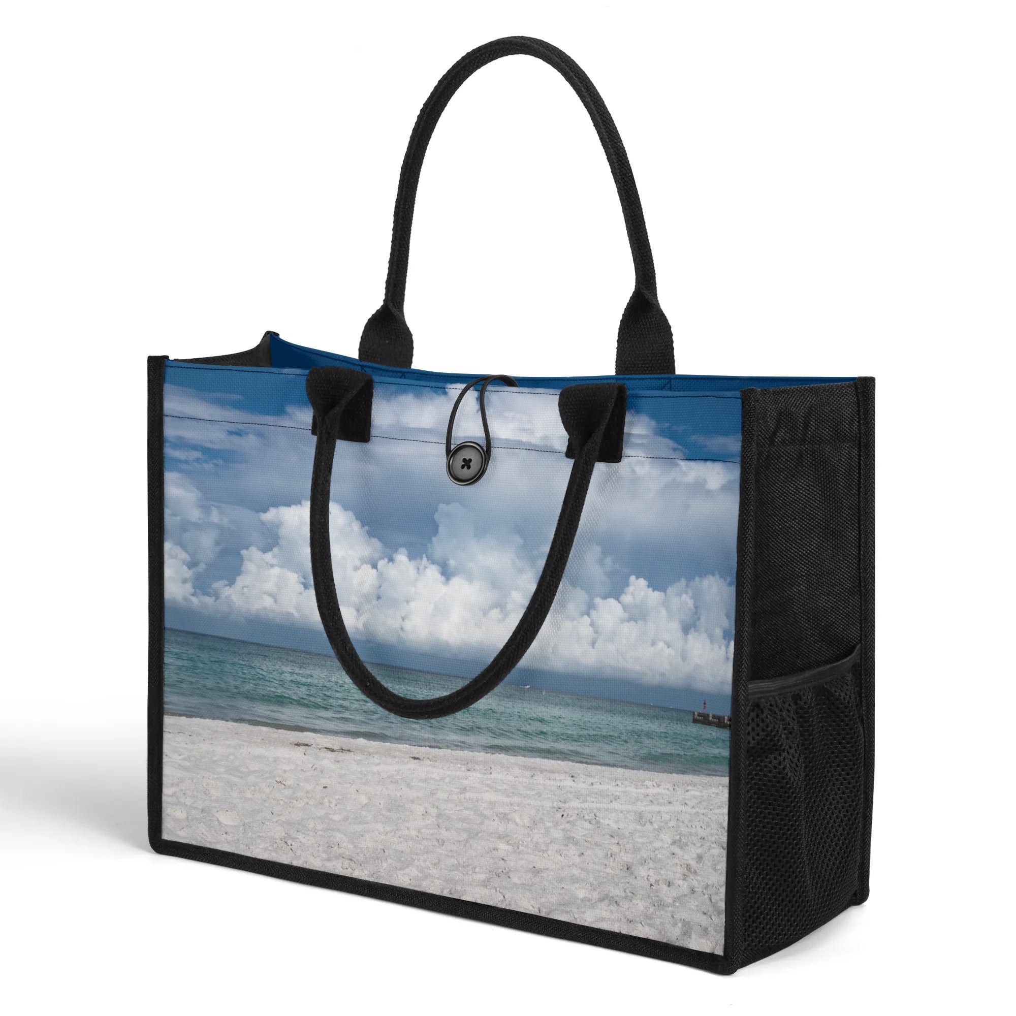 Custom Beach Life Vistas Puffy Clouds Premium All - Over Print Canvas Tote Bag - POPvault