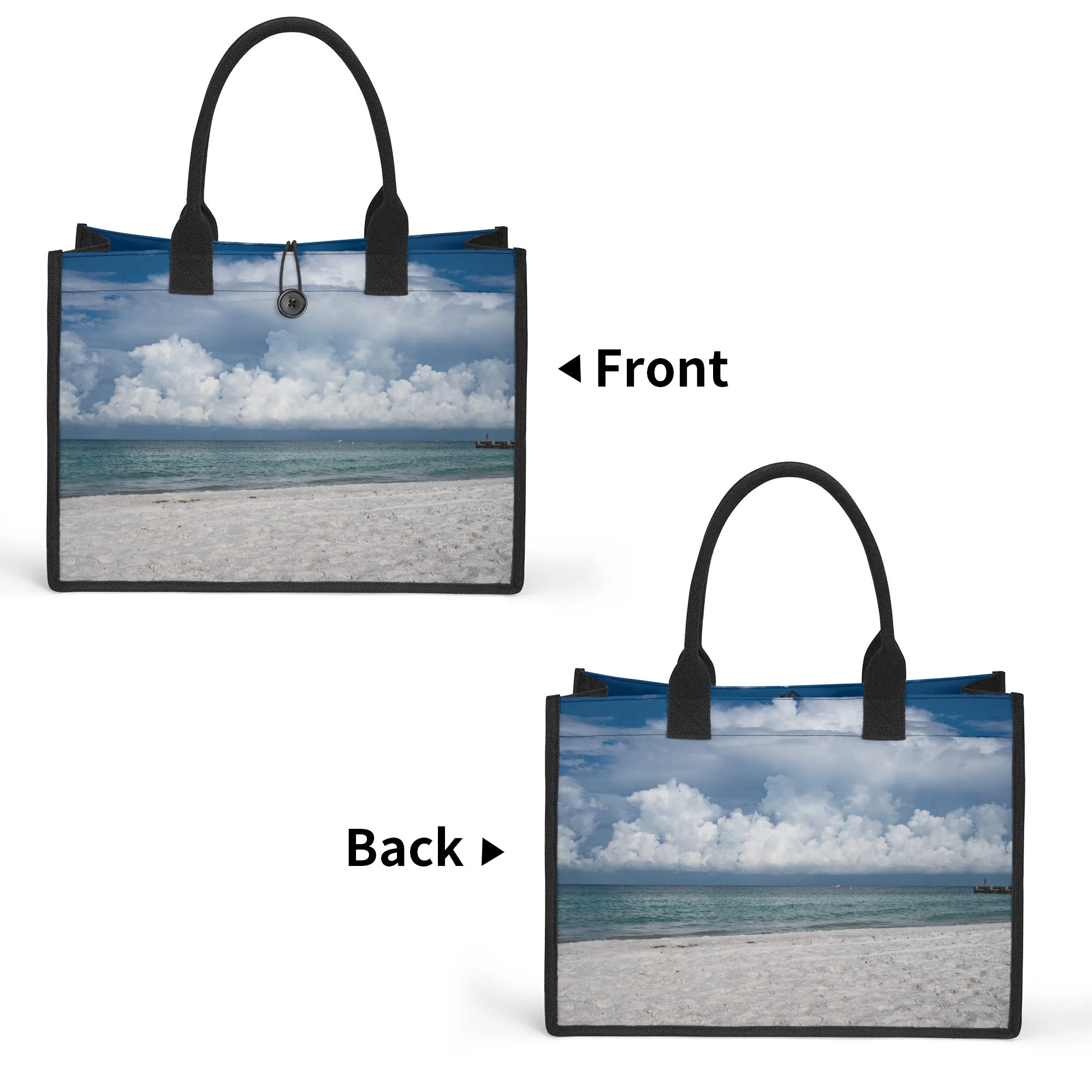 Custom Beach Life Vistas Puffy Clouds Premium All - Over Print Canvas Tote Bag - POPvault