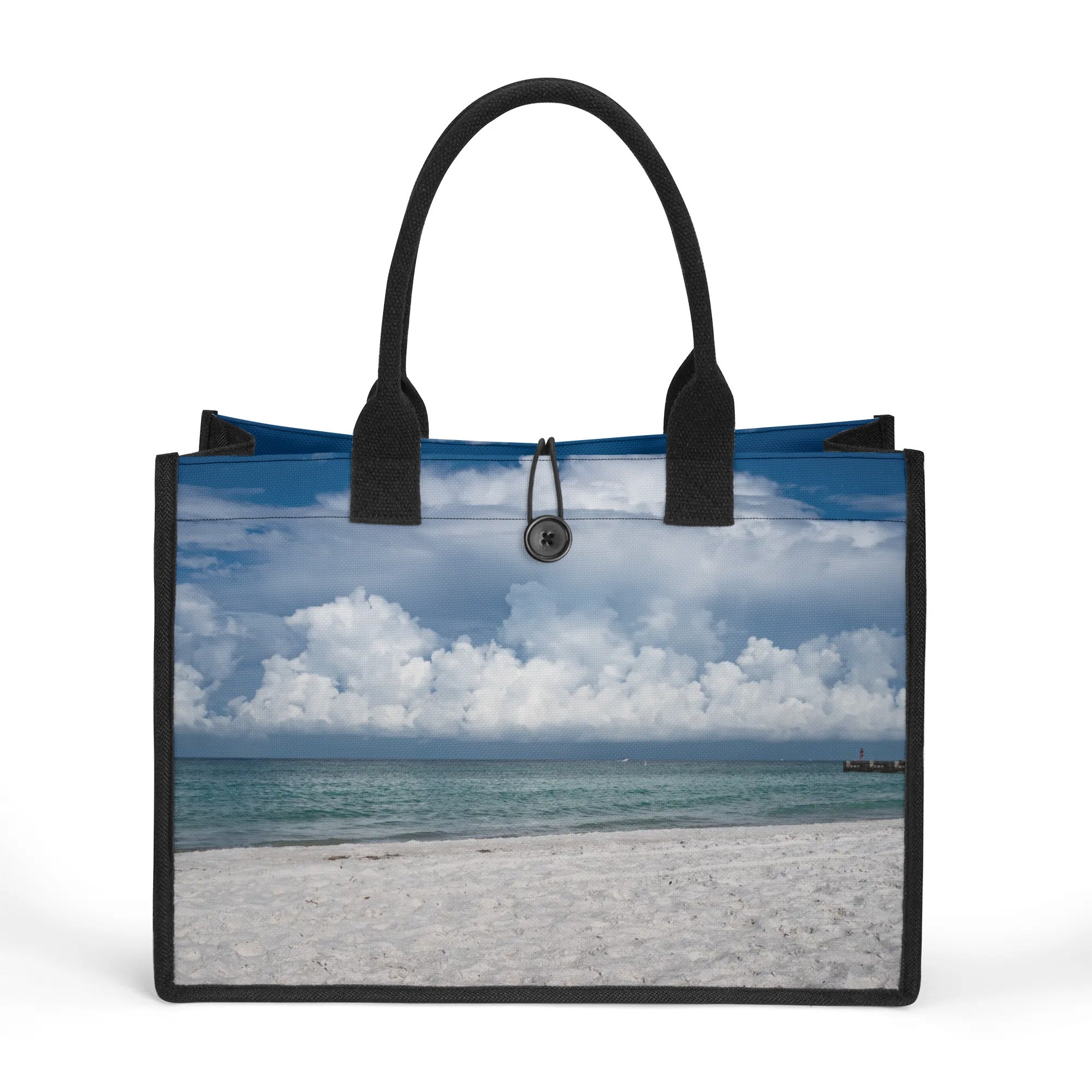 Custom Beach Life Vistas Puffy Clouds Premium All - Over Print Canvas Tote Bag - POPvault