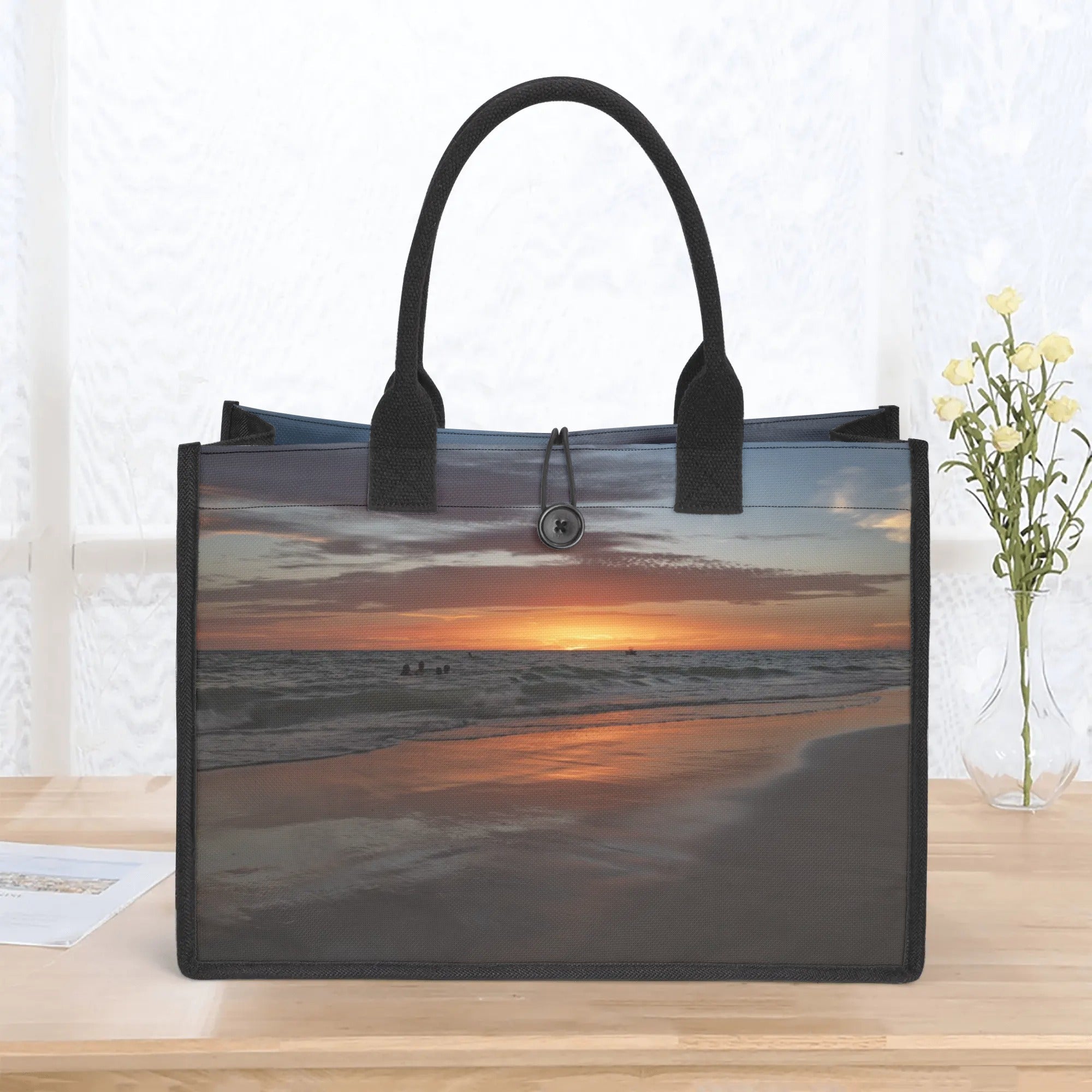 Custom Beach Life Beach Vistas Sundown Premium All-Over Print Canvas Tote Bag - POPvault - Bags - Beach - beach bag