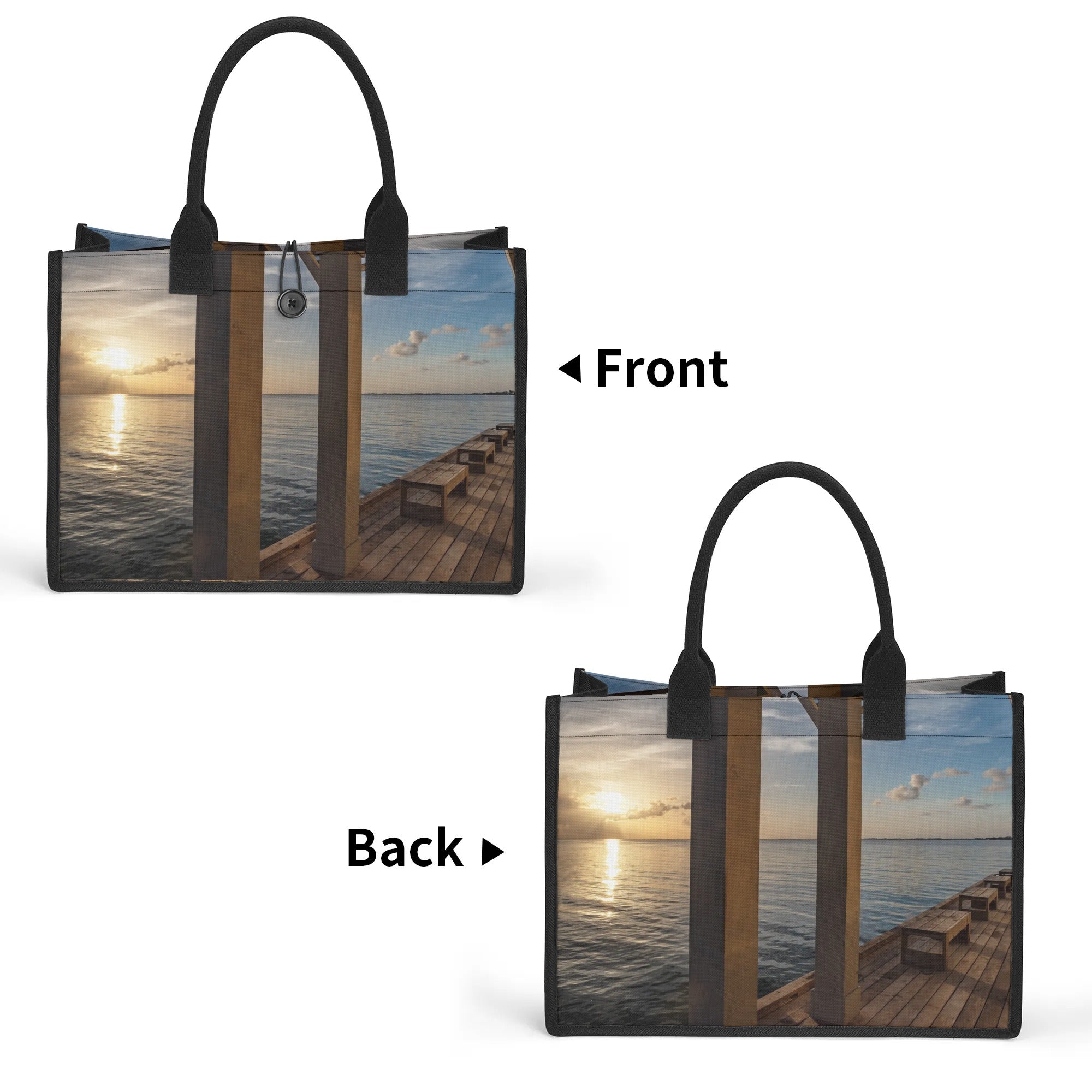 Custom Beach Life Vistas Sunrise From Pier Premium All - Over Print Canvas Tote Bag - POPvault