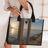 Custom Beach Life Vistas Sunrise From Pier Premium All - Over Print Canvas Tote Bag - POPvault