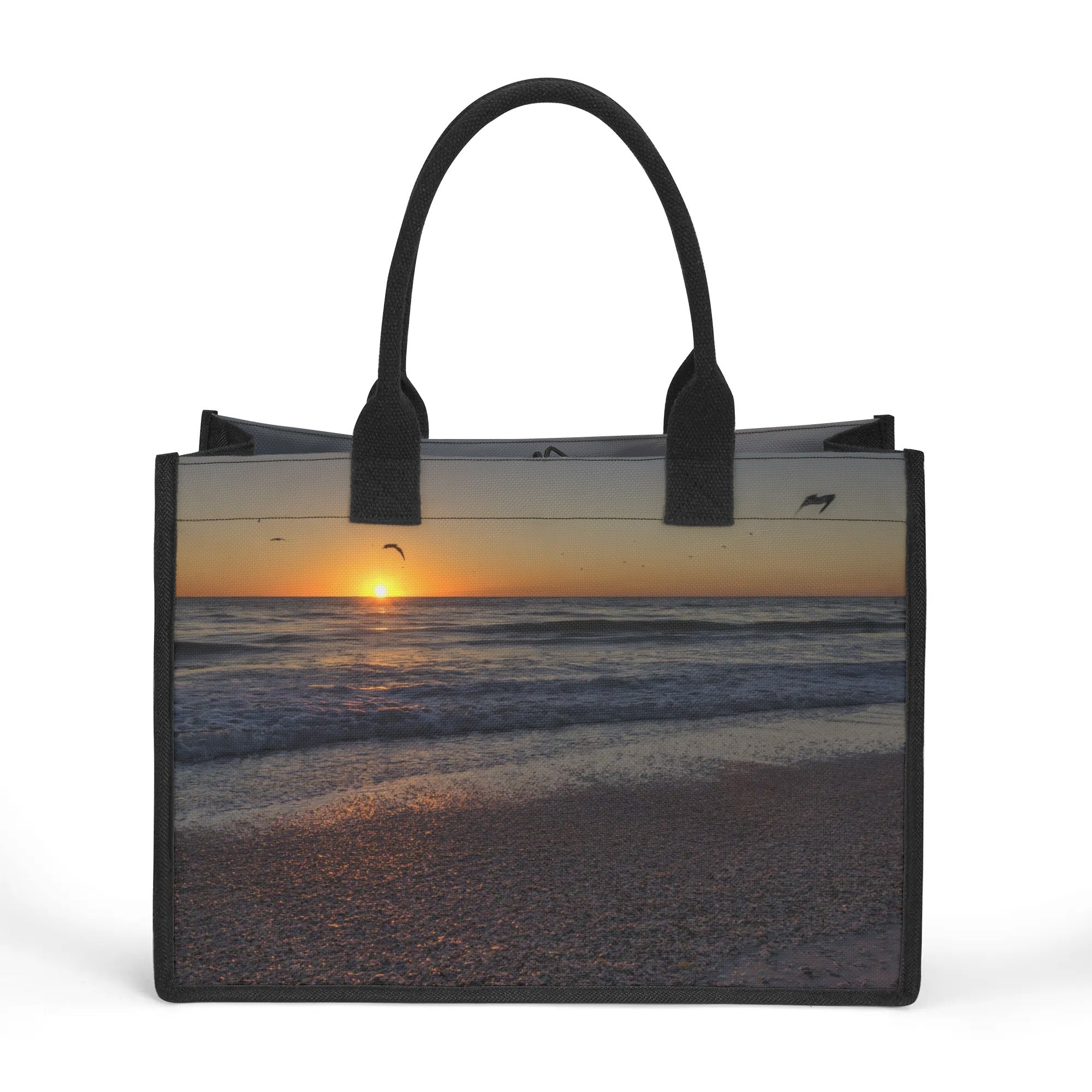 Custom Beach Life Vistas Sunset Birds Premium All - Over Print Canvas Tote Bag - POPvault