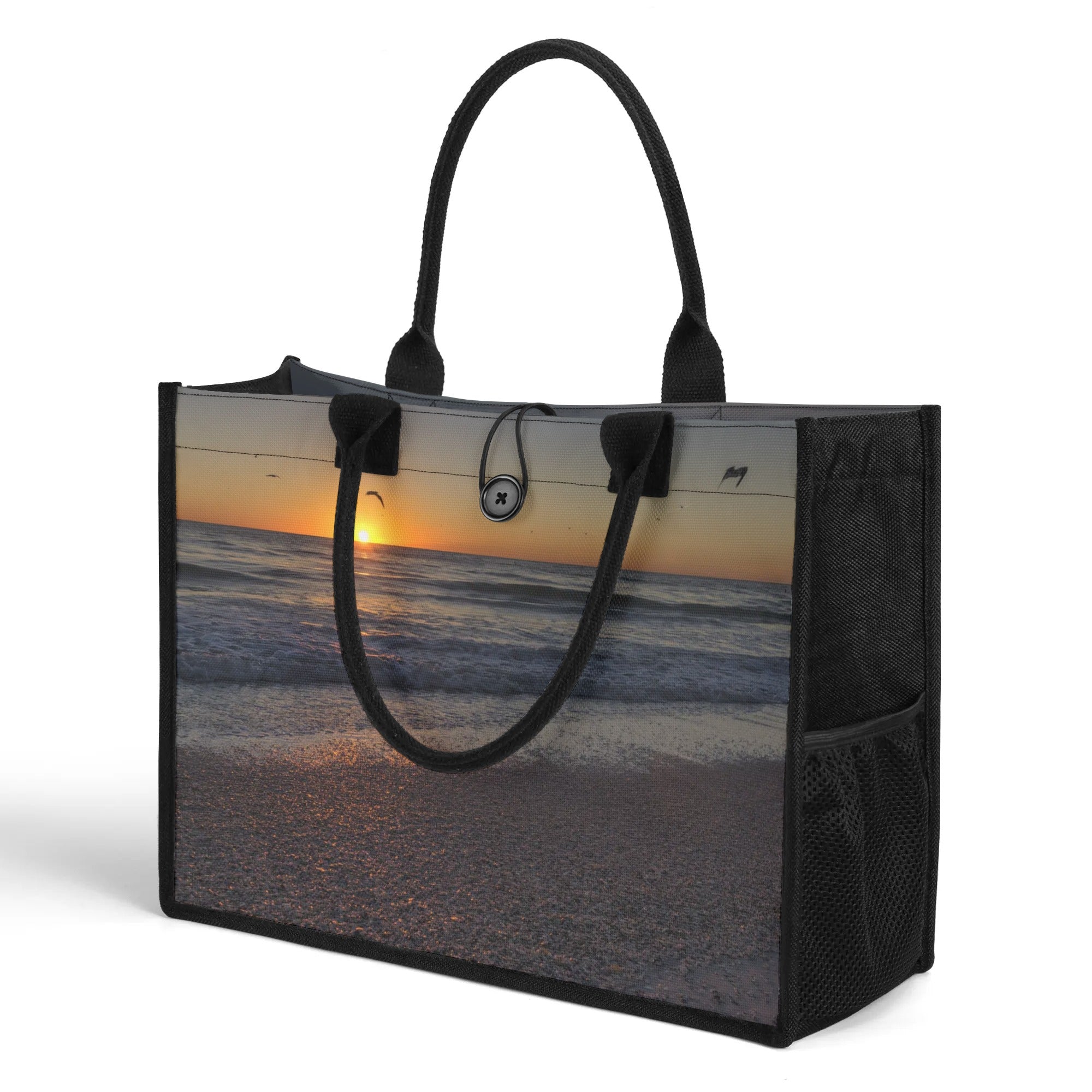 Custom Beach Life Vistas Sunset Birds Premium All - Over Print Canvas Tote Bag - POPvault