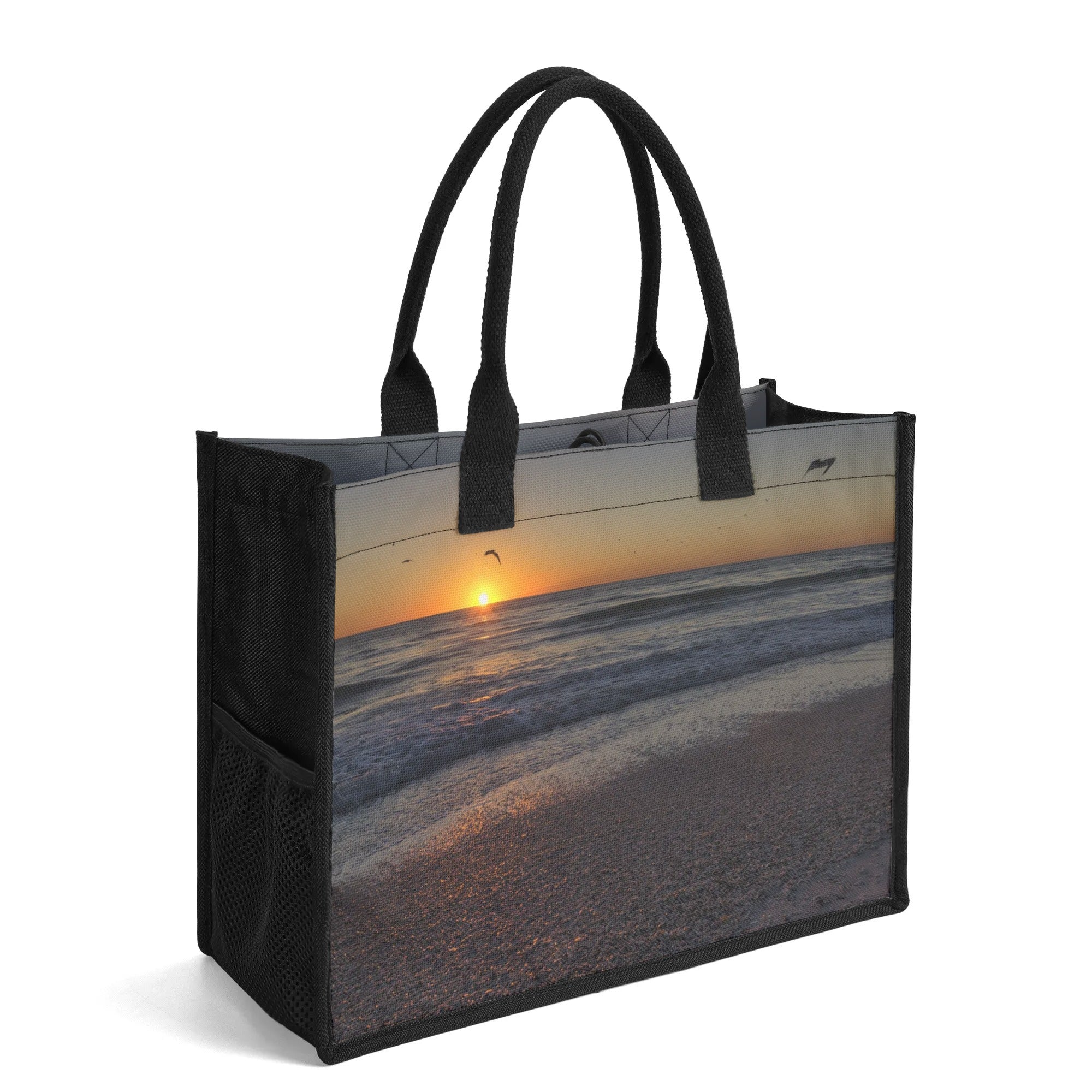 Custom Beach Life Vistas Sunset Birds Premium All - Over Print Canvas Tote Bag - POPvault