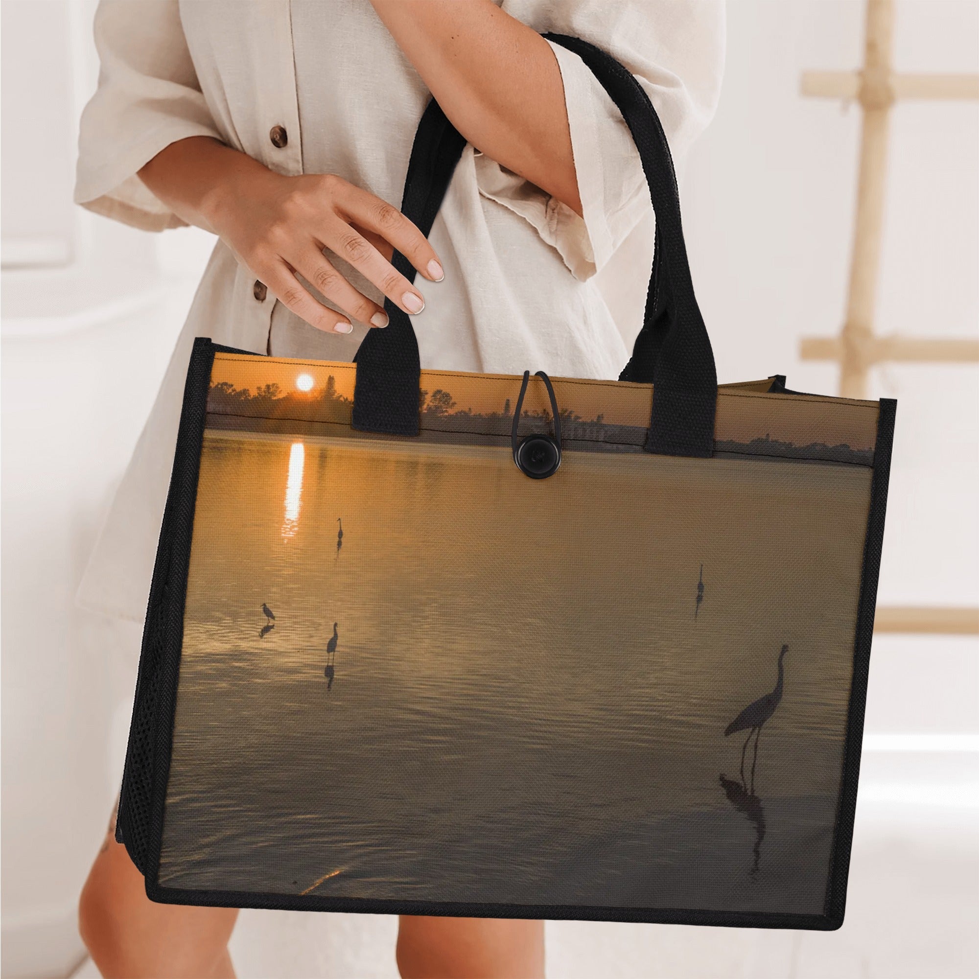 Custom Beach Life Vistas Sunset Premium All - Over Print Canvas Tote Bag - POPvault