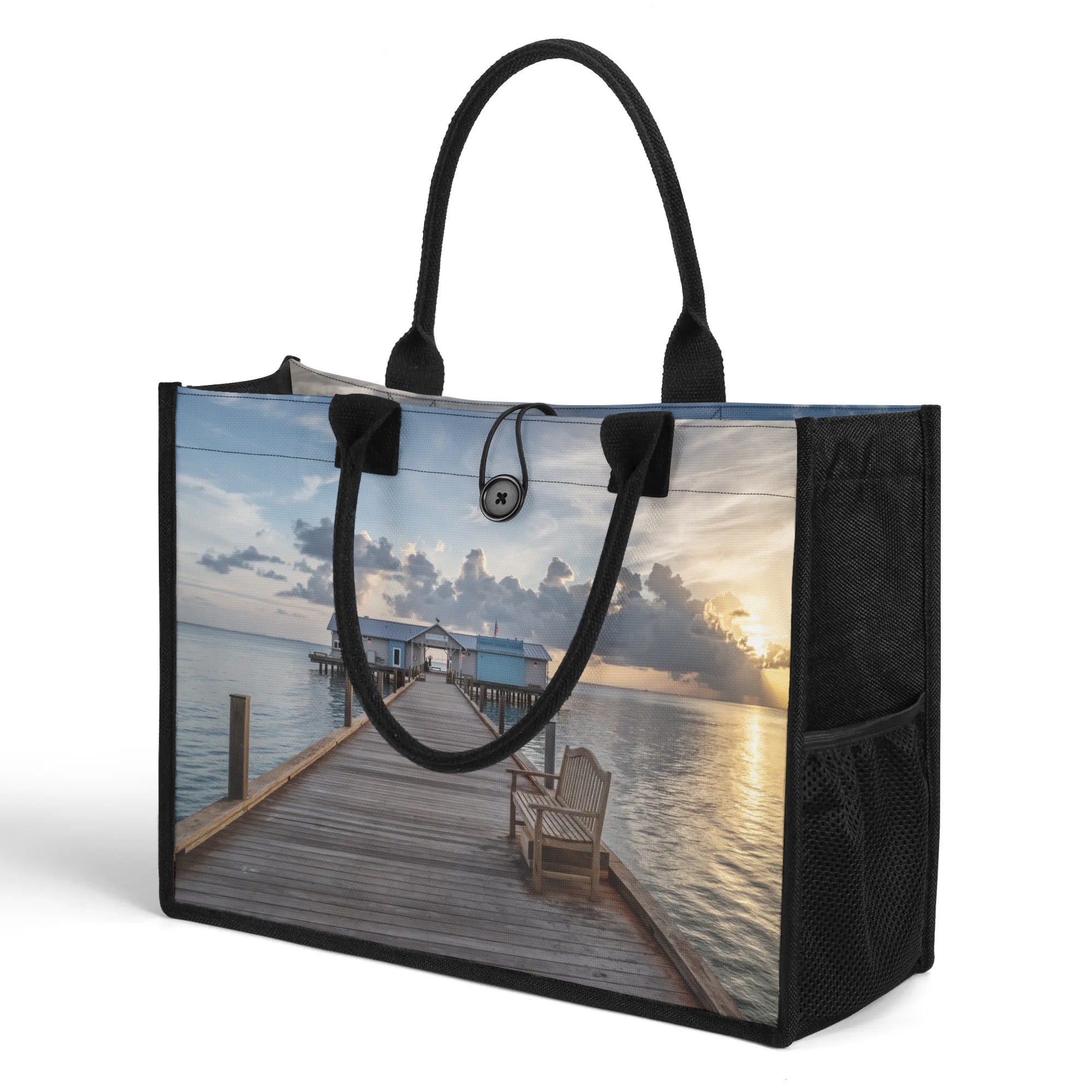 Custom Beach Life Vistas View From A Pier Premium All - Over Print Canvas Tote Bag - POPvault