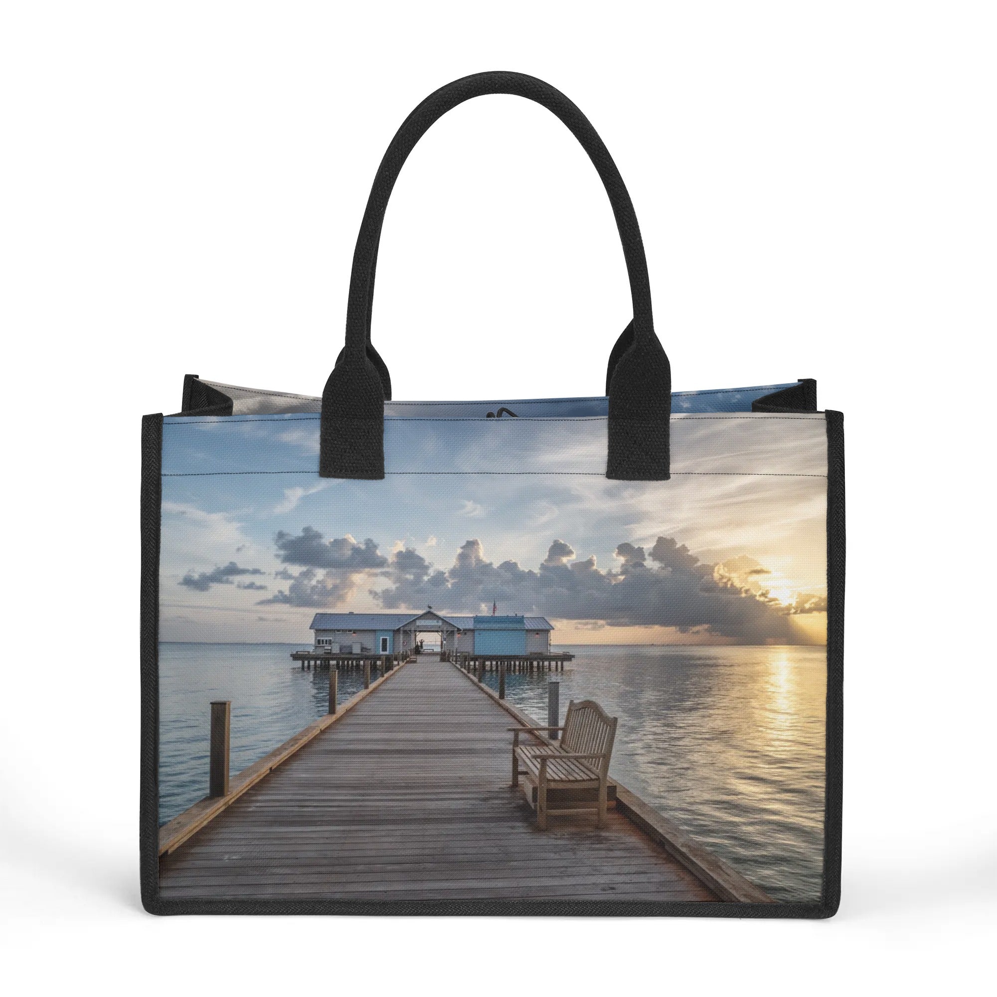 Custom Beach Life Vistas View From A Pier Premium All - Over Print Canvas Tote Bag - POPvault