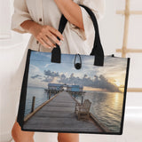 Custom Beach Life Vistas View From A Pier Premium All - Over Print Canvas Tote Bag - POPvault