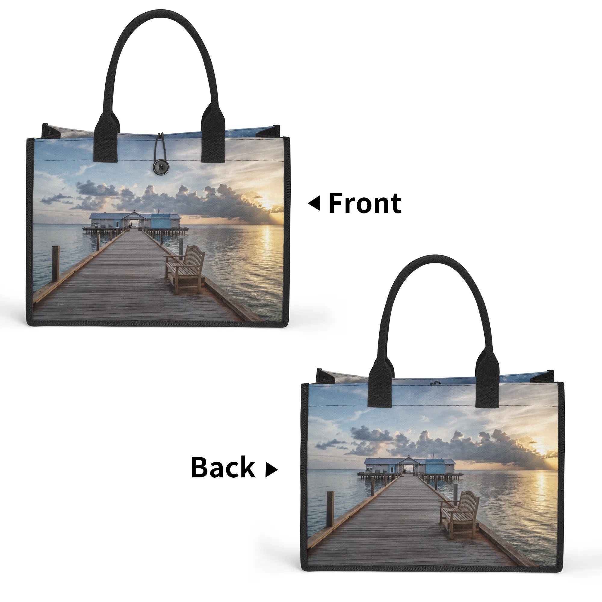 Custom Beach Life Vistas View From A Pier Premium All - Over Print Canvas Tote Bag - POPvault